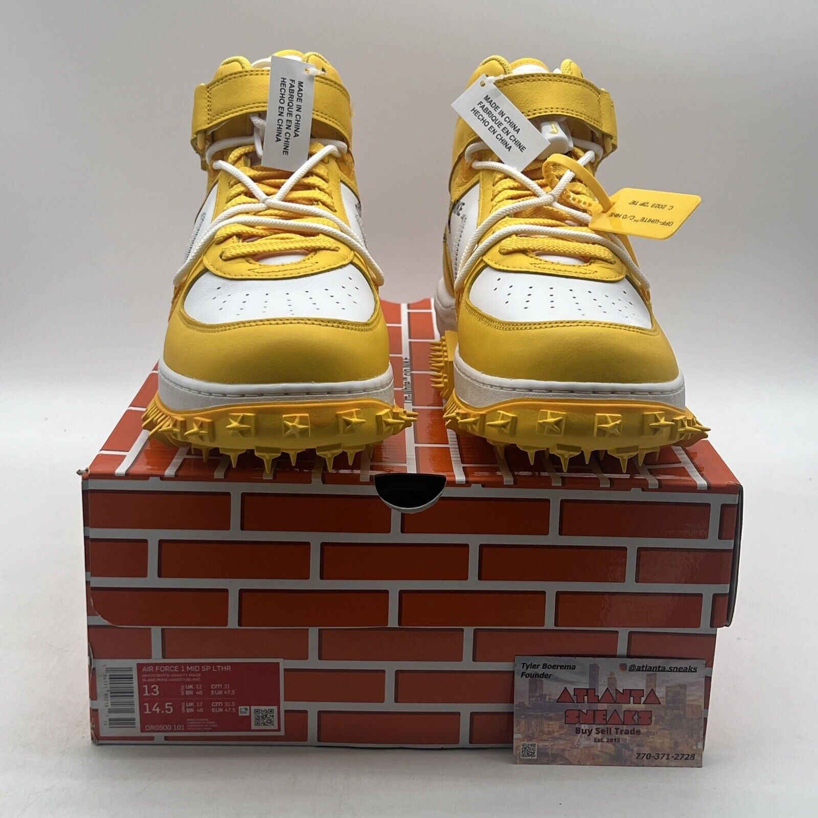 Size 13 - Nike Off-White x Air Force 1 SP Leather Mid Varsity Maize (DR0500-101)
