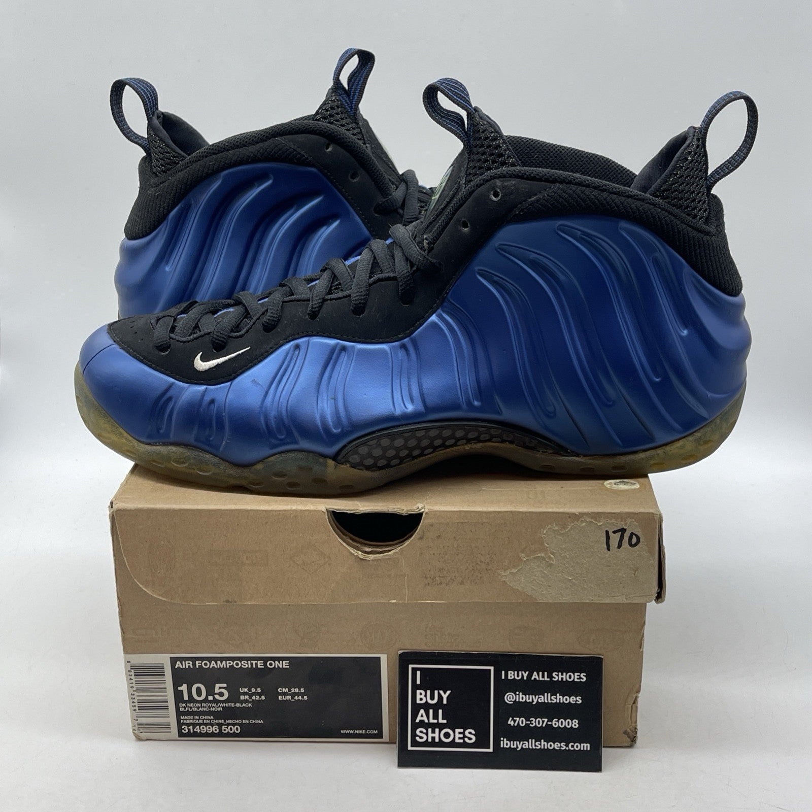 Size 10.5 - Nike Air Foamposite One 2011 Royal Blue Black Suede (314996-500)