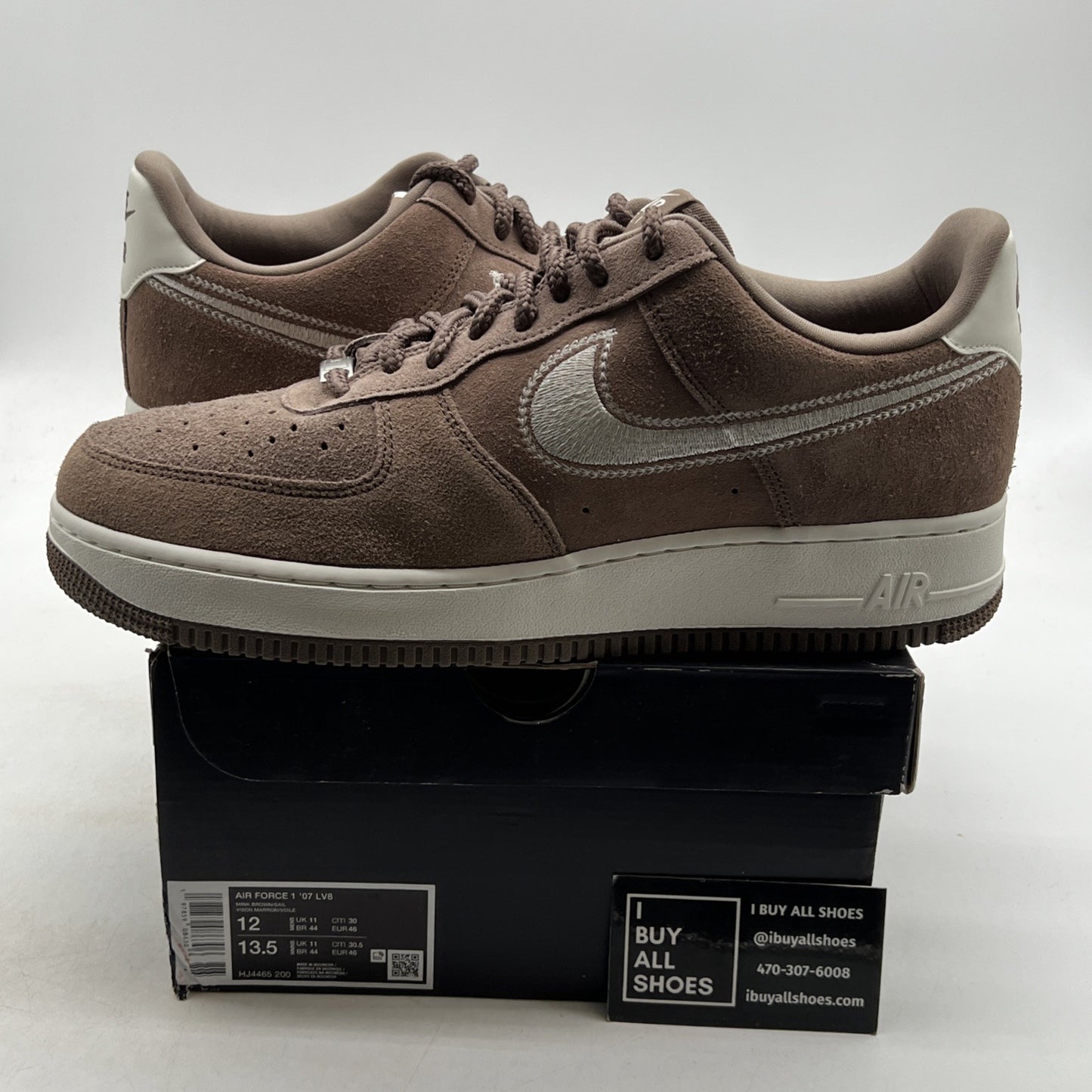 Size 12 - Nike Air Force 1 '07 LV8 Embroidered Swoosh - Mink Brown (HJ4465-200)