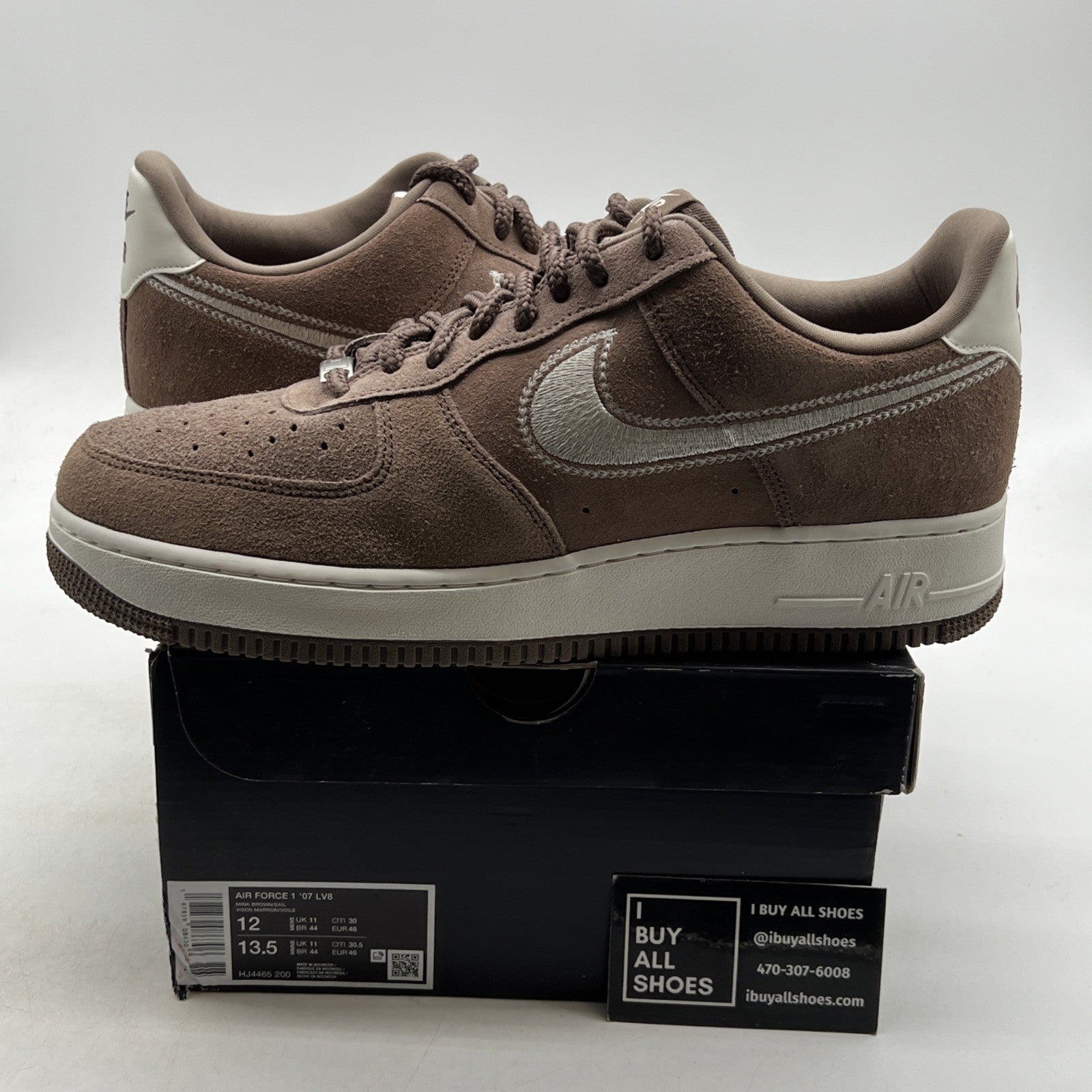Size 12 - Nike Air Force 1 '07 LV8 Embroidered Swoosh - Mink Brown (HJ4465-200)