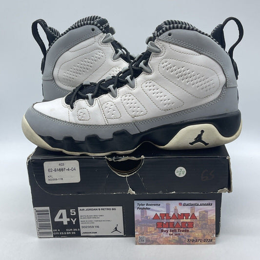 Size 4.5Y - Nike Air Jordan Retro 9 Baron White Leather Grey Suede (302359-116)