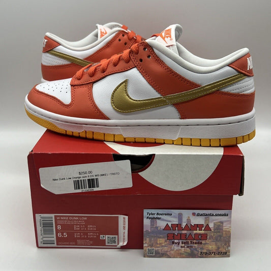 Size 8 - Nike Dunk Low White  2021 - DQ4690-800 White Orange Gold Brand New