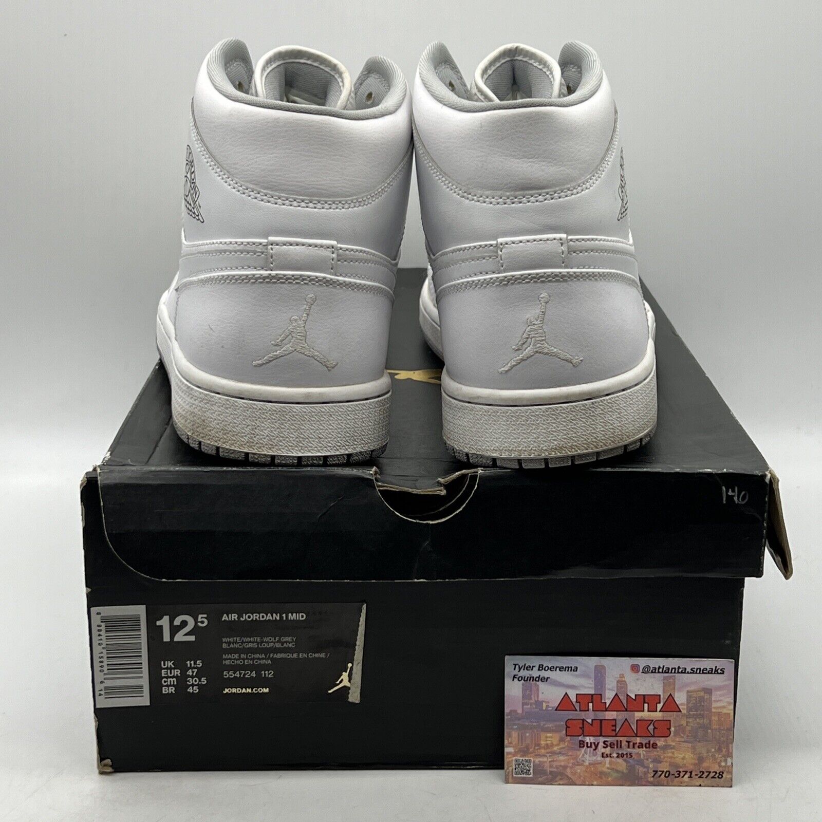 Size 12.5 - Air Jordan 1 Mid White Wolf Grey Leather (554724-112)