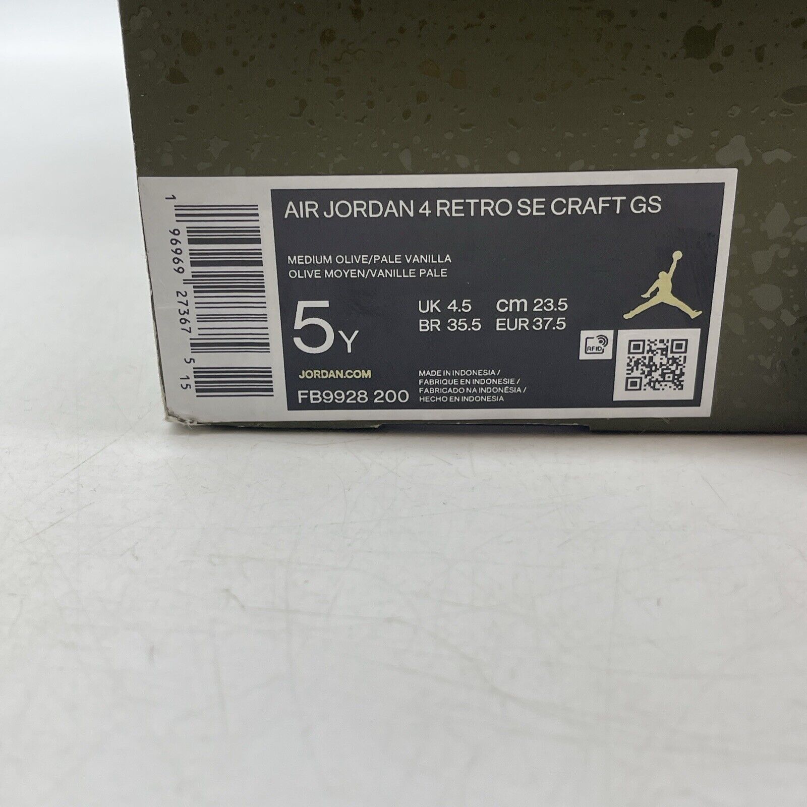 Size 5Y - Jordan 4 SE Retro Low Craft - Olive Black White (FB9928-200)