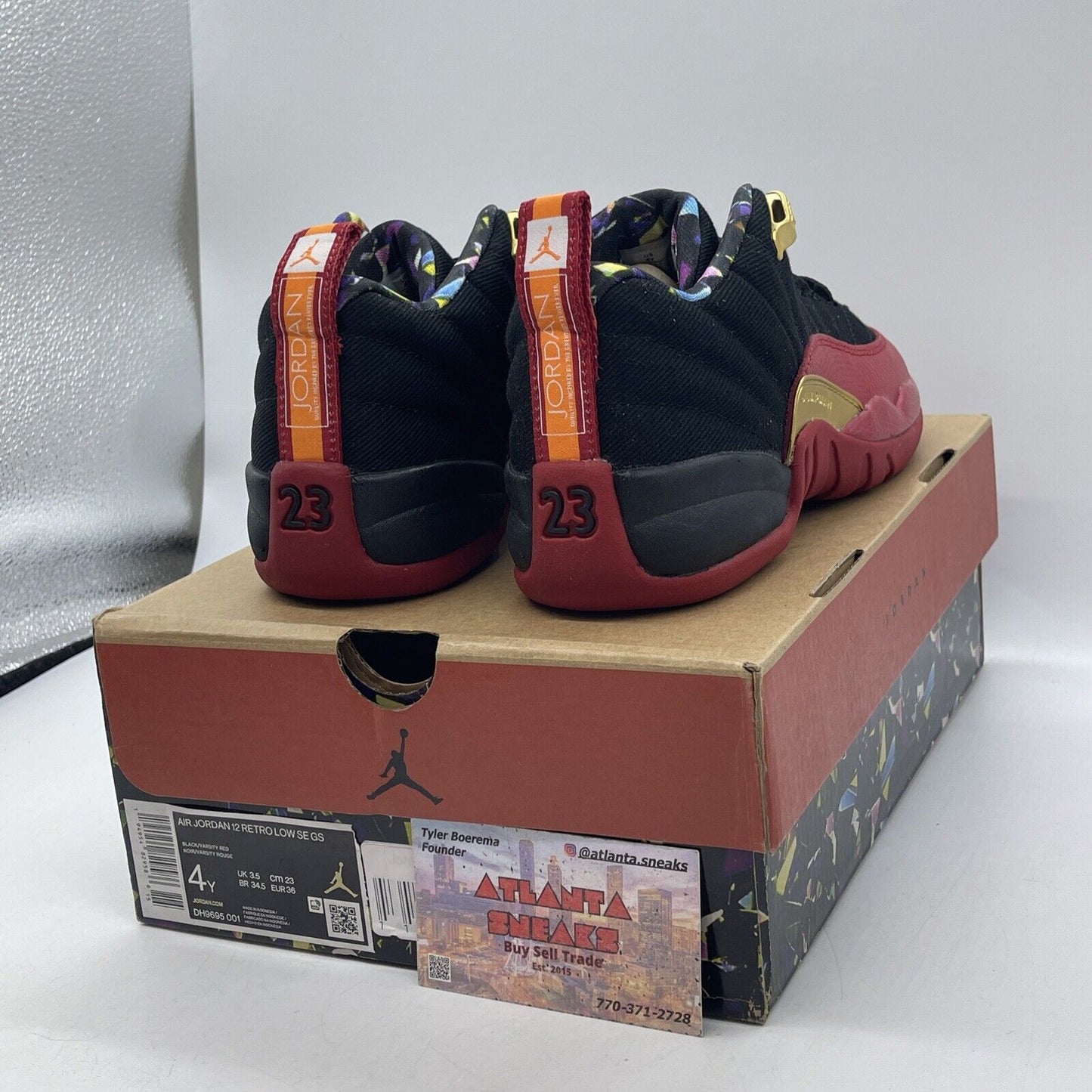 Size 4Y (GS) - Jordan 12 SE Low Super Bowl Black Suede Red Leather (DH9695-001)