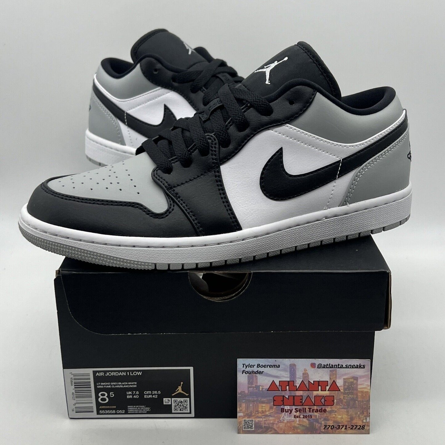 Size 8.5 - Jordan 1 Low Shadow Toe Black Grey White Leather (553558-052)