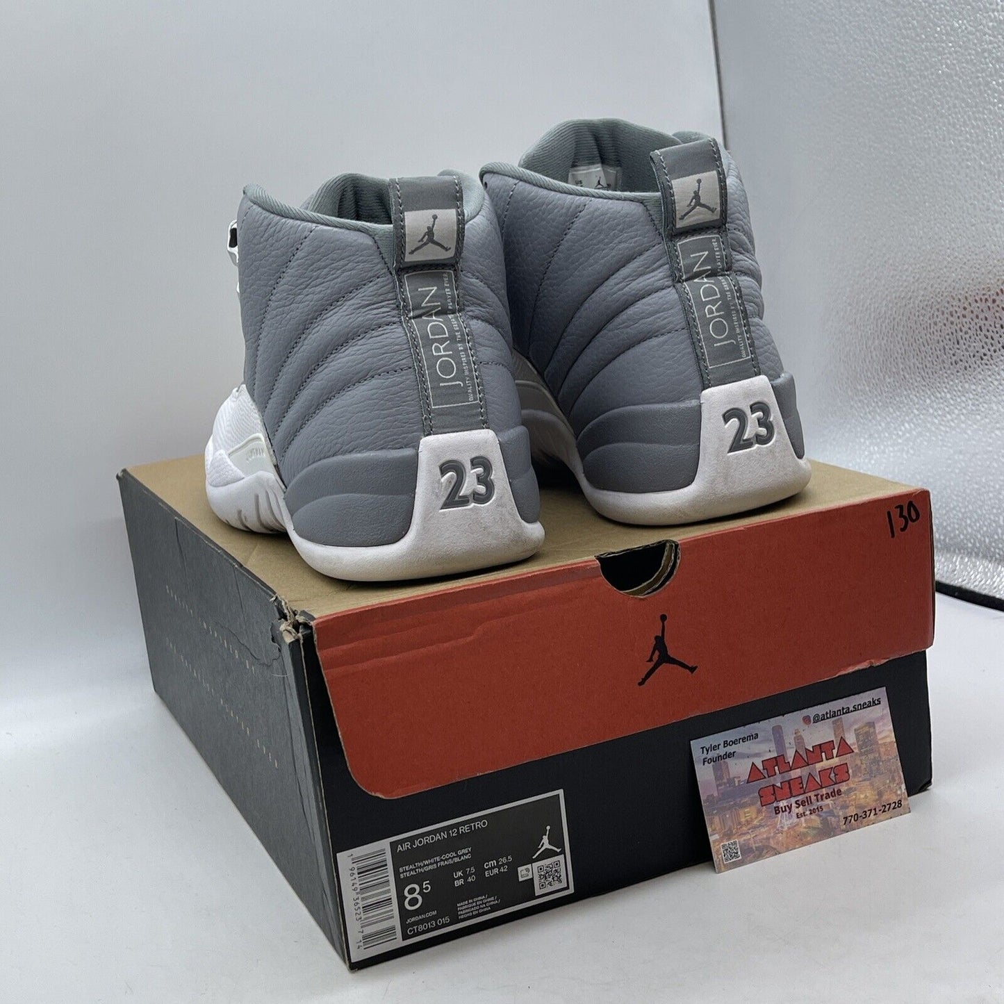 Size 8.5 - Jordan 12 Stealth Grey White Leather (CT8013-015)