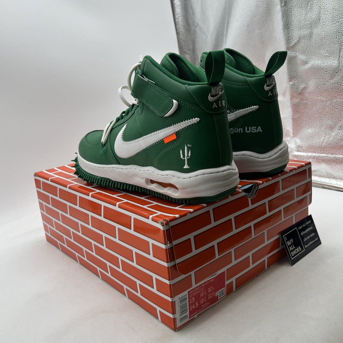 Size 13 - Nike Off-White x Air Force 1 SP Leather Mid Pine Green (DR0500-300)
