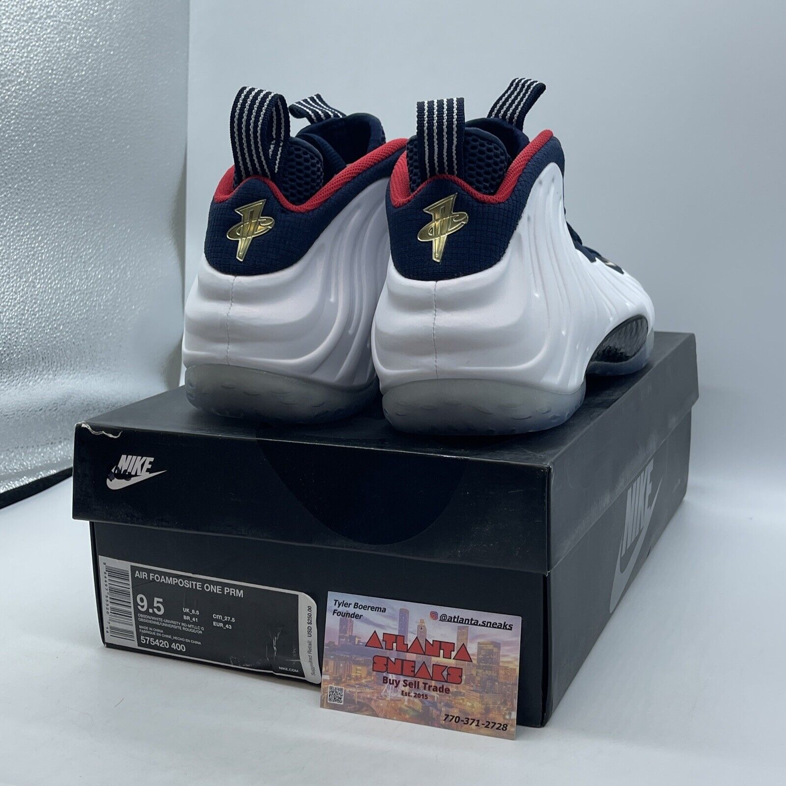Size 9.5 - Nike Air Foamposite One PRM Olympic White Suede Leather (575420-400)