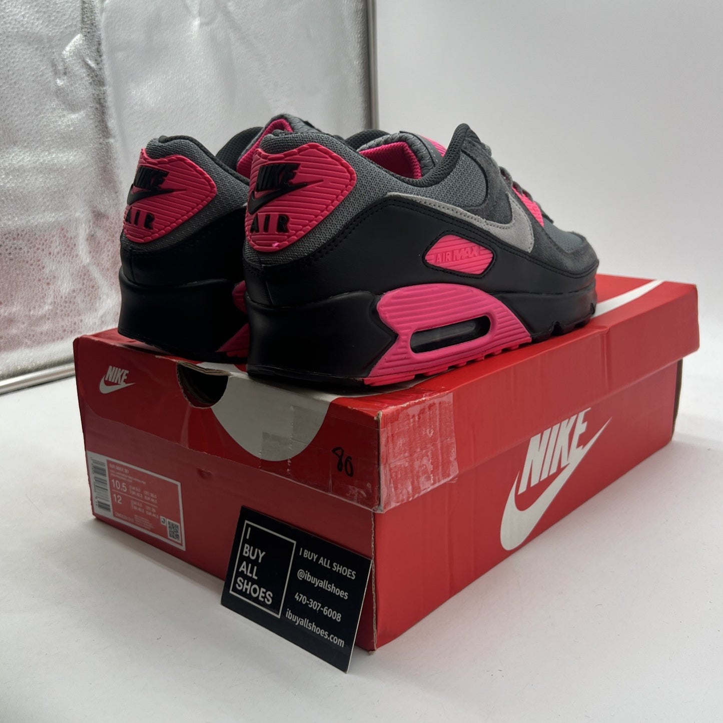 Size 10.5 - Nike Air Max 90 Black Grey Hyper Pink (DM0029-010)
