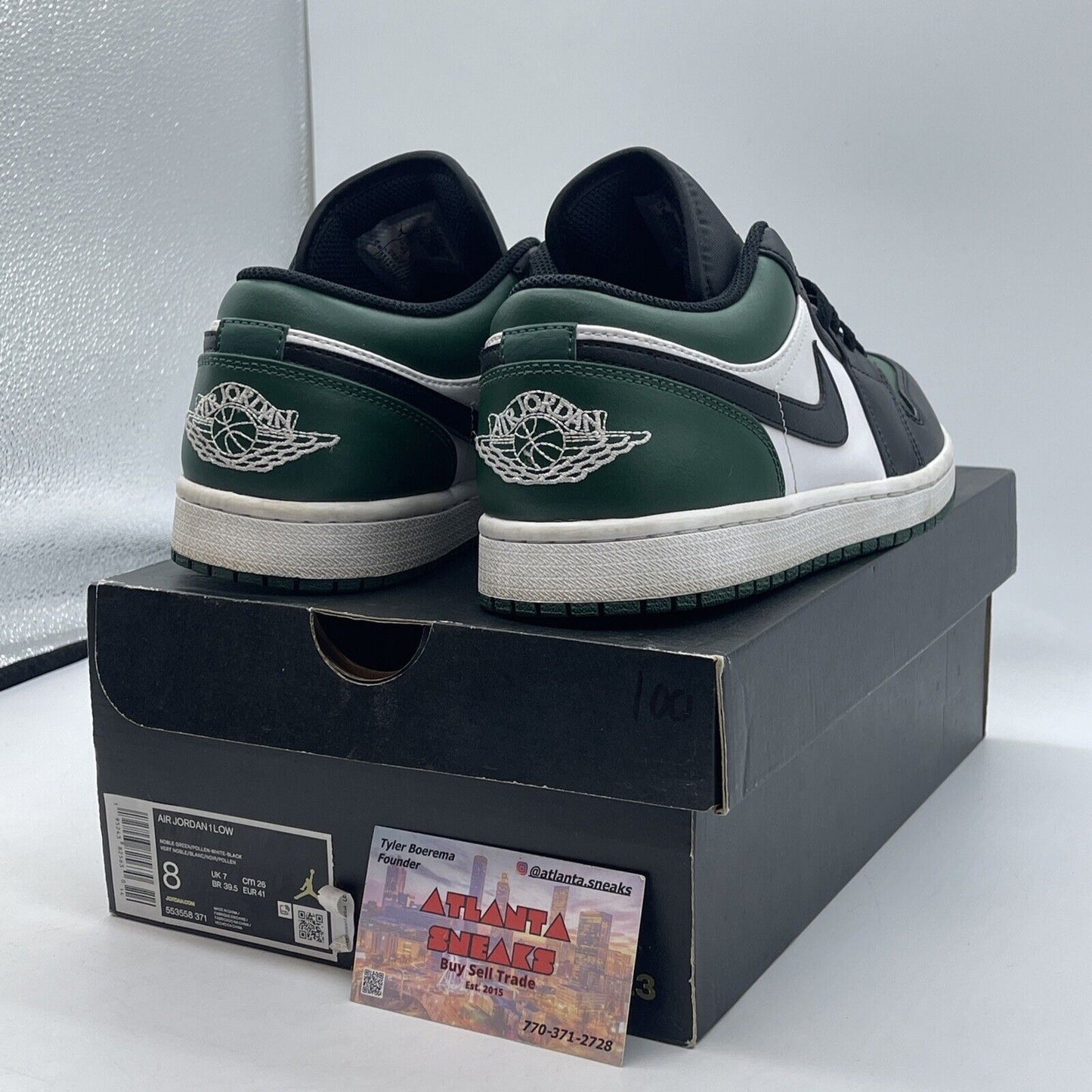 Size 8 - Jordan 1 Low Green Toe 2021 White Black (553558-371)