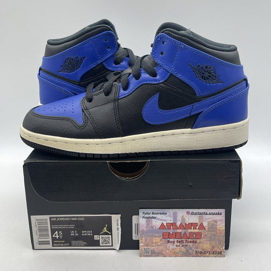Size 4.5Y  (GS) - Jordan 1 Mid Hyper Royal Blue Black White Leather (554725-077)