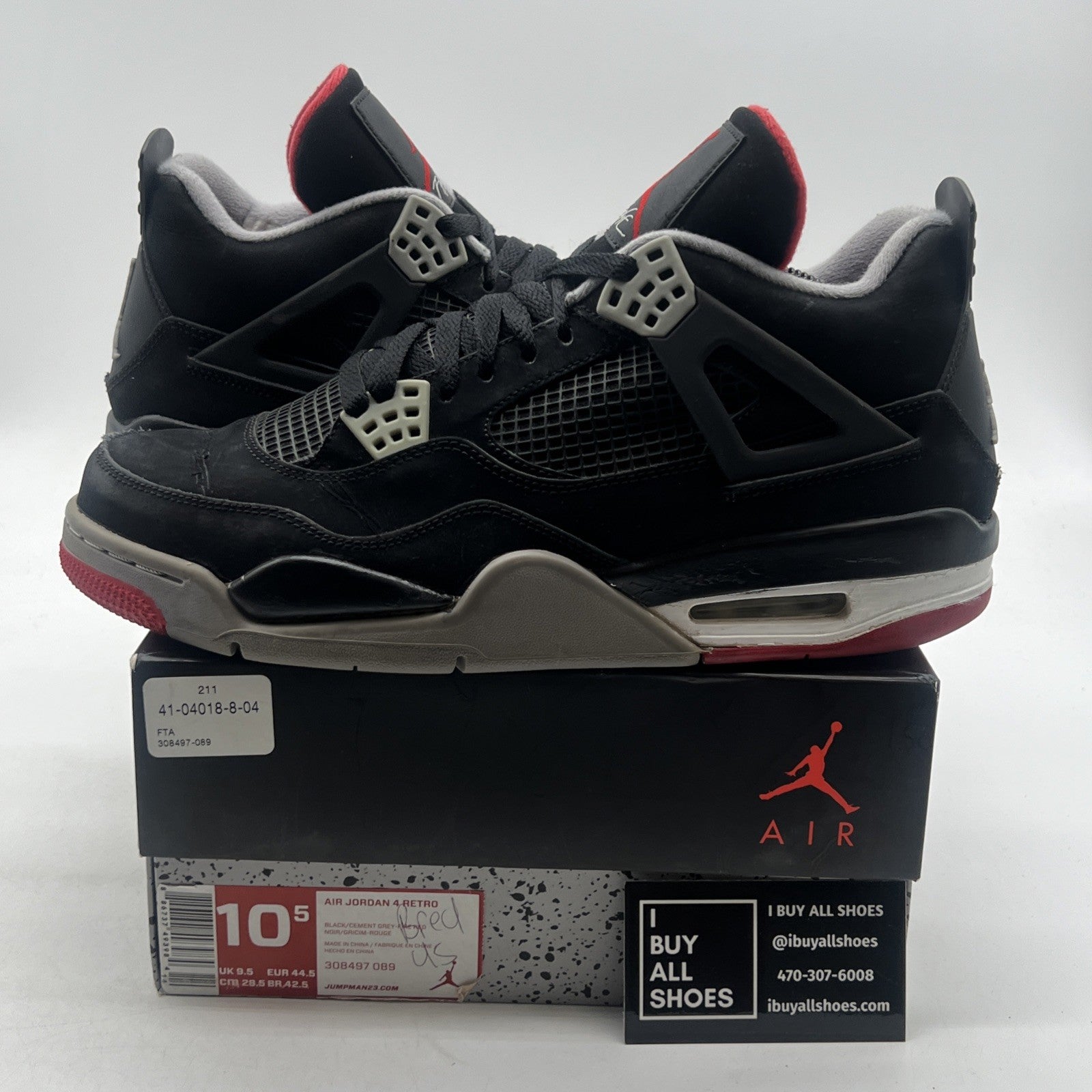Size 10.5 - Air Jordan 4 Retro bred release 2012 (308497-089)