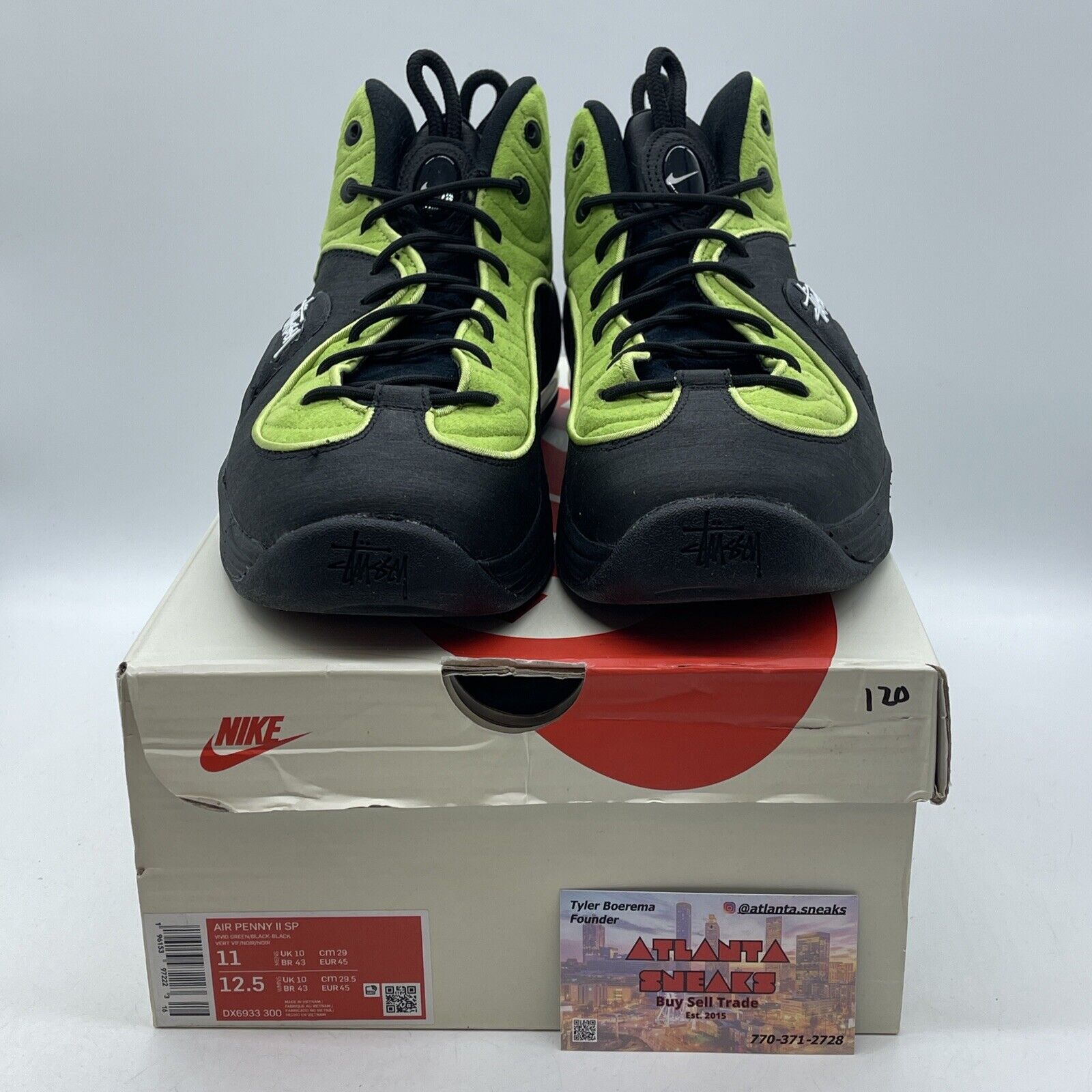 Size 11 - Nike Stussy x Air Penny 2 Vivid Green Black Suede Leather (DX6933-300)