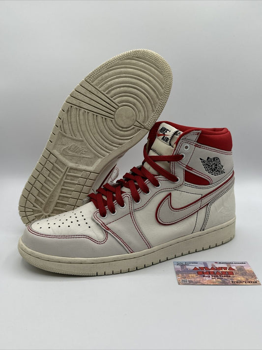 Size 10 - Jordan 1 Retro High OG Phantom 2019 White Cream Red Cracked Leather