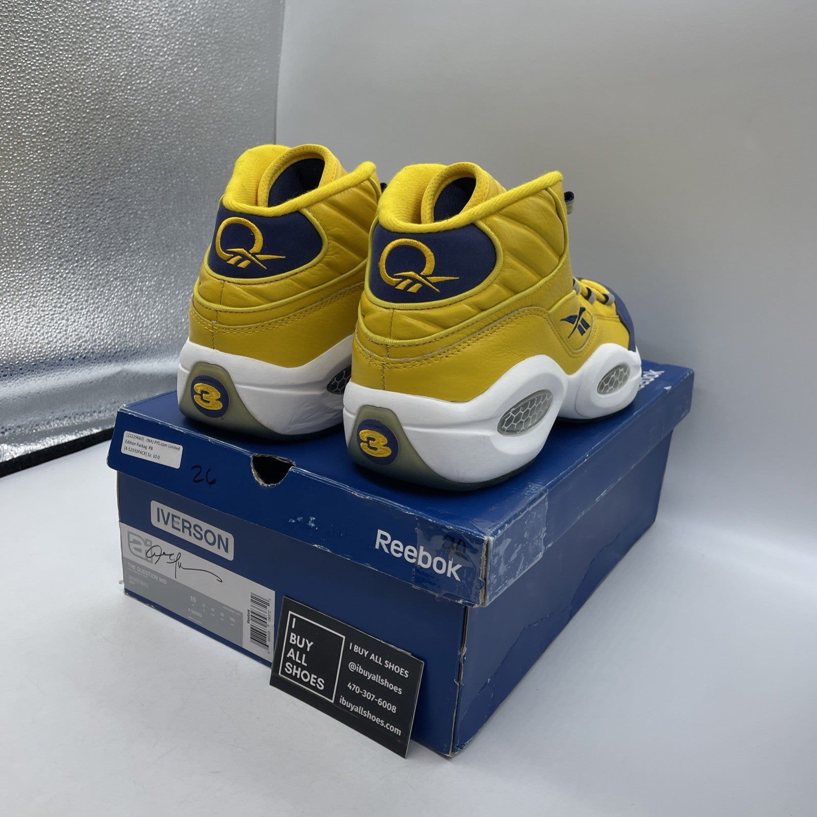Size 10 - Reebok Question Mid All Star Blue Yellow Suede Leather (4-52933)