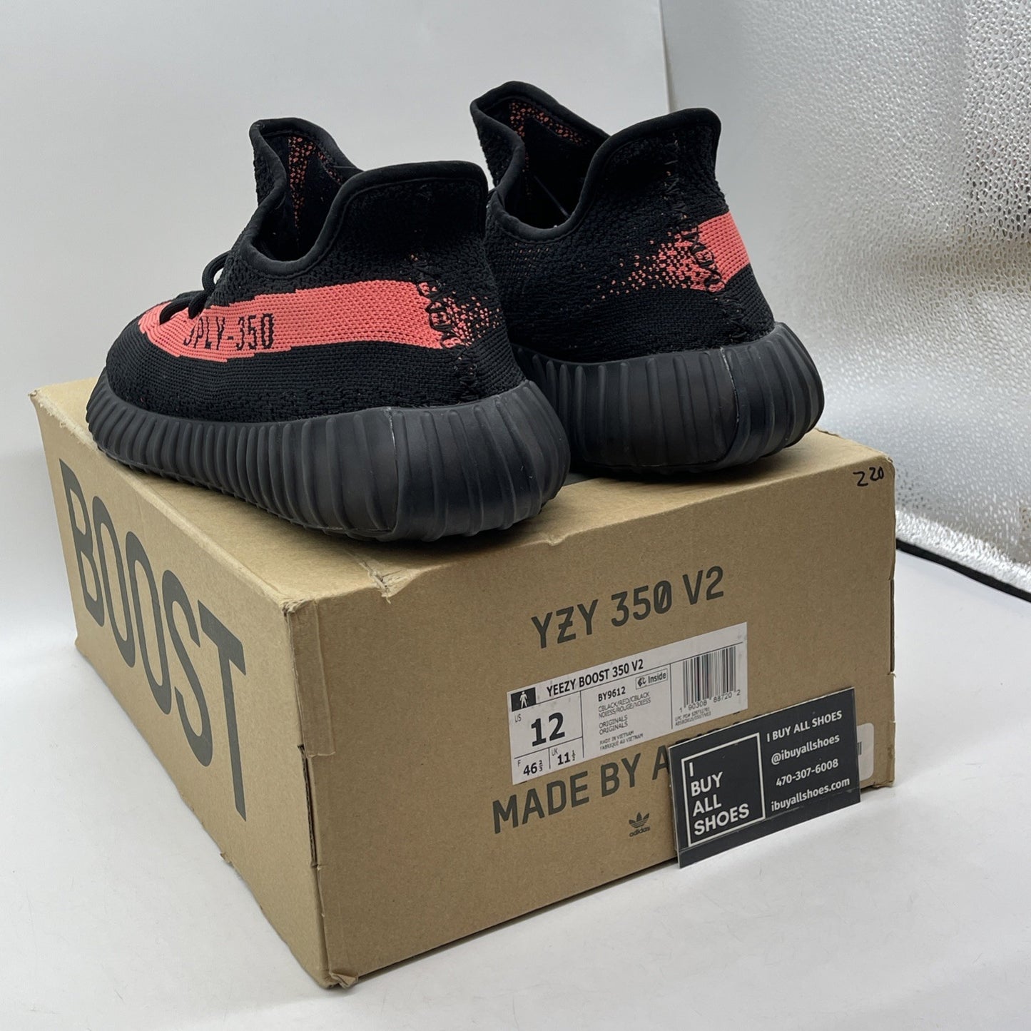Size 12 - adidas Yeezy Boost 350 V2 Low Red Stripe Black Suede (BY9612)
