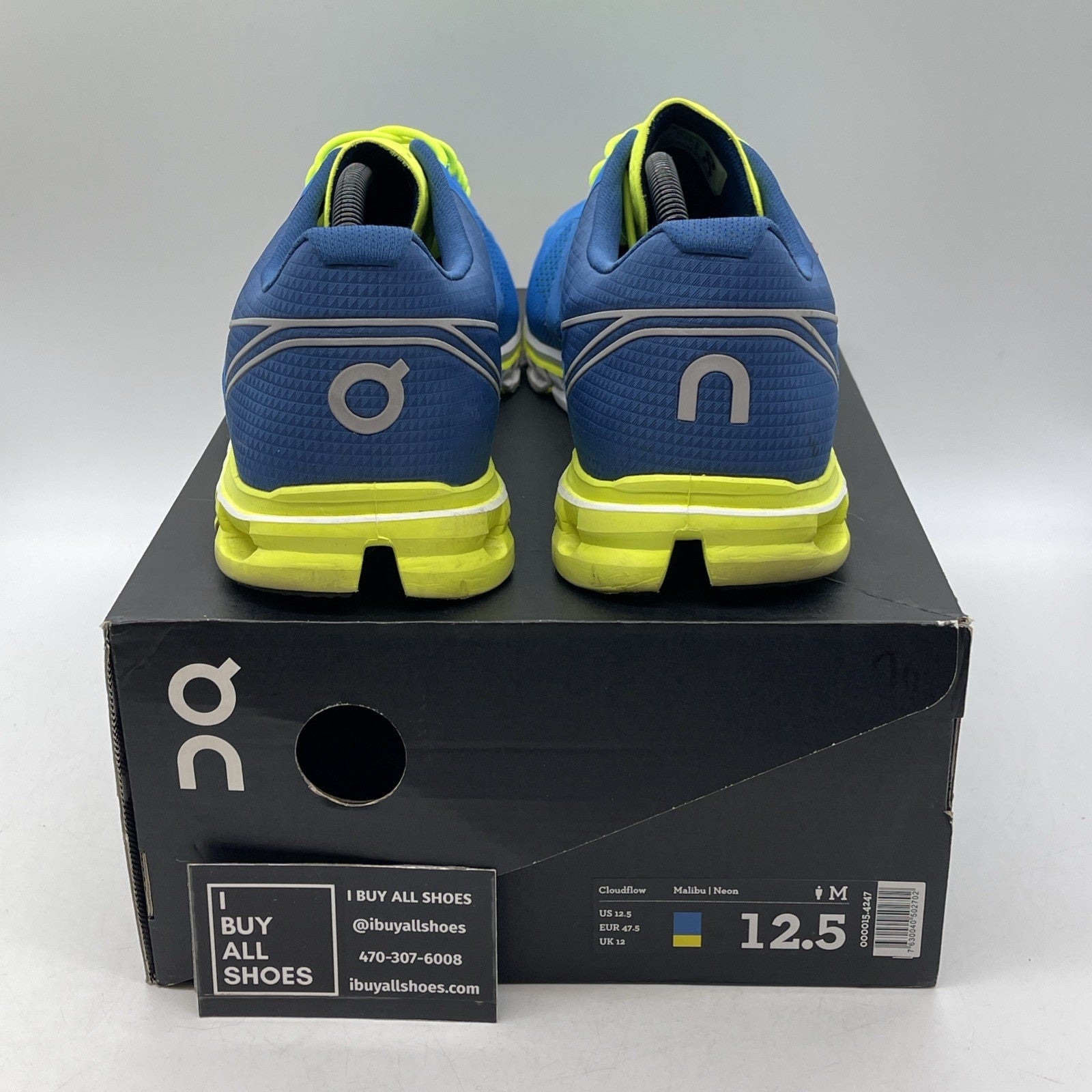 Size 12.5 - On Shoes Mens 12 Blue Lime Cloudflow Swiss Athletic Running Sneakers