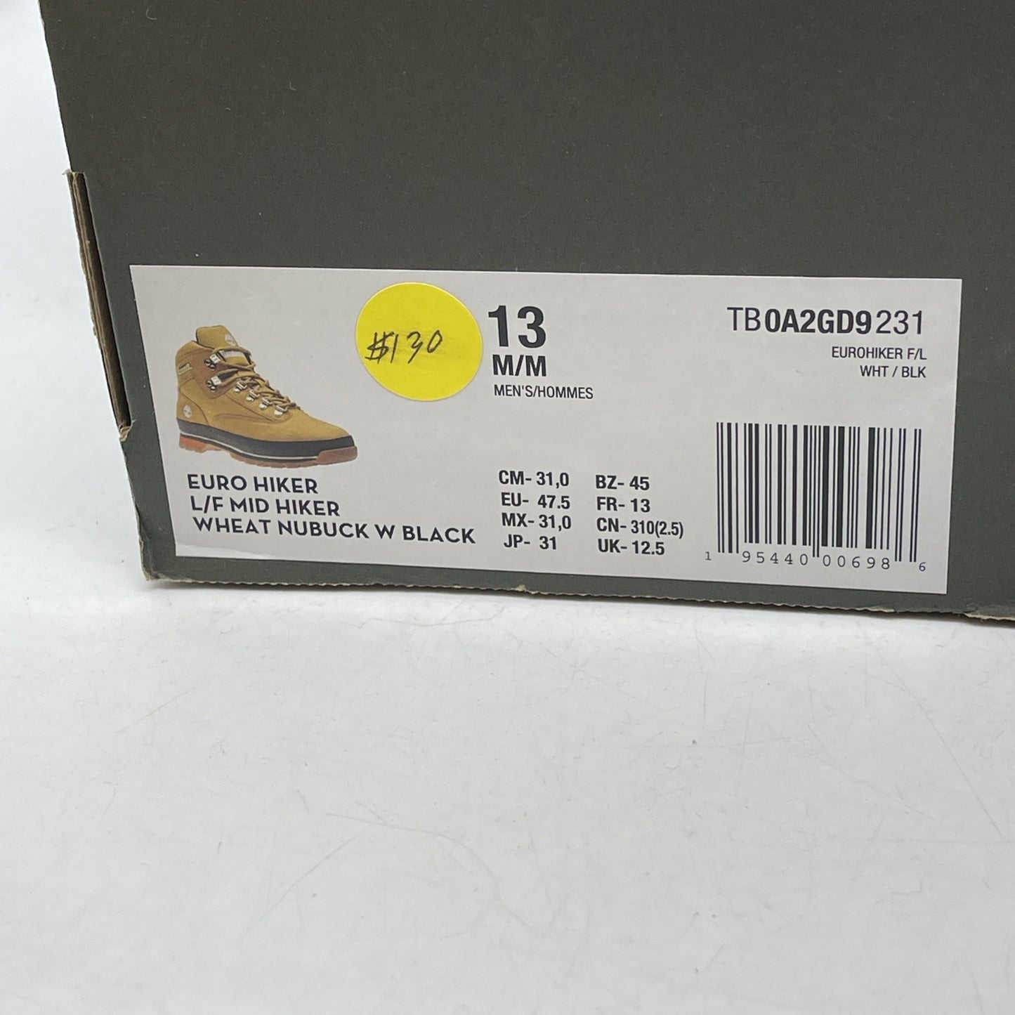 Size 13 - Timberland Men's Euro Hiker Wheat Leather Hiking Boots (A2GD9)