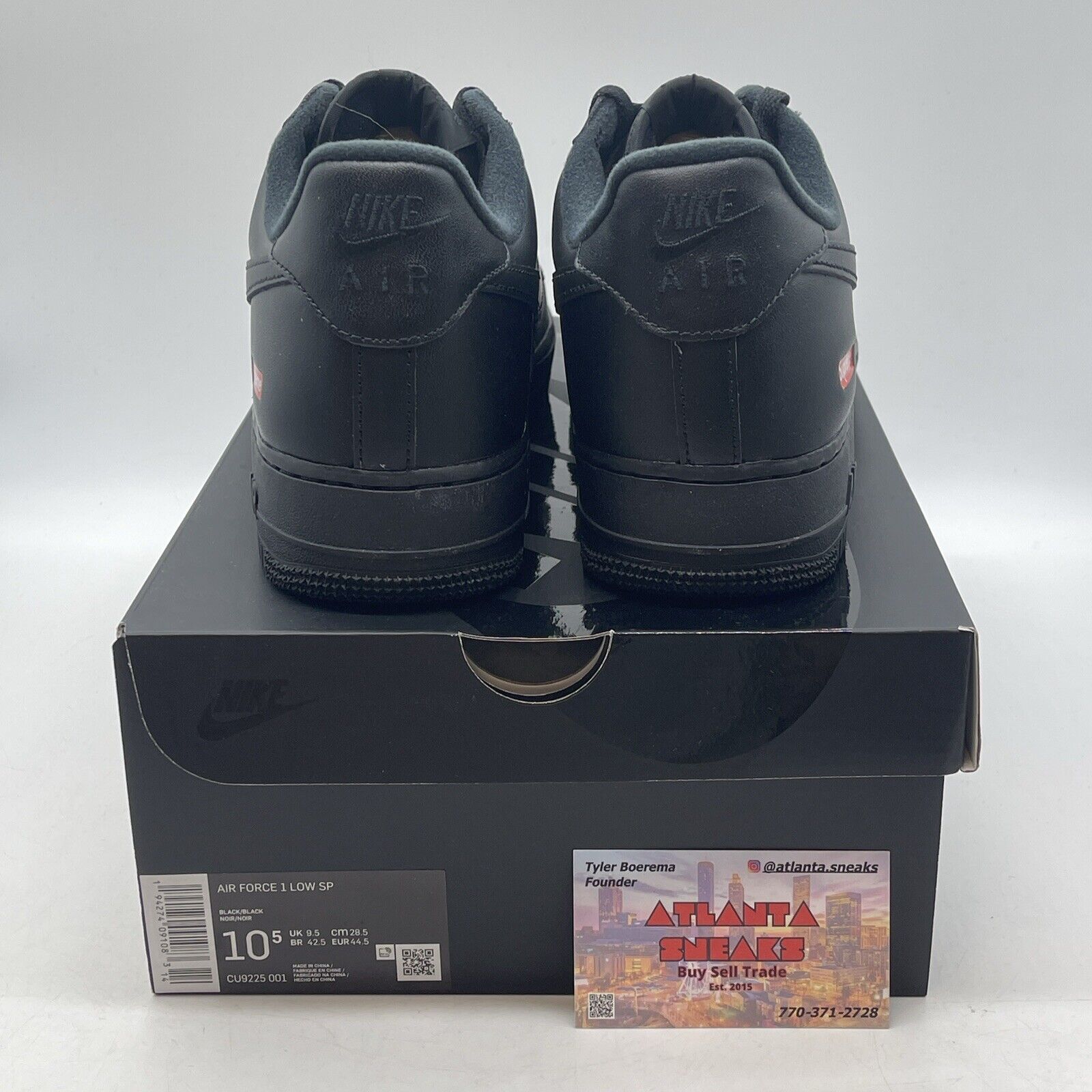 Size 10.5 - Nike Air Force 1 Low x Supreme Box Logo Black Leather (CU9225-001)