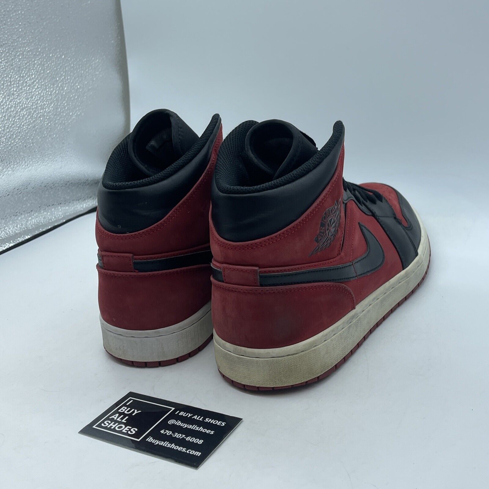 Size 12 - Air Jordan 1 Mid Reverse Banned Red Black Suede Leather (554724-610)
