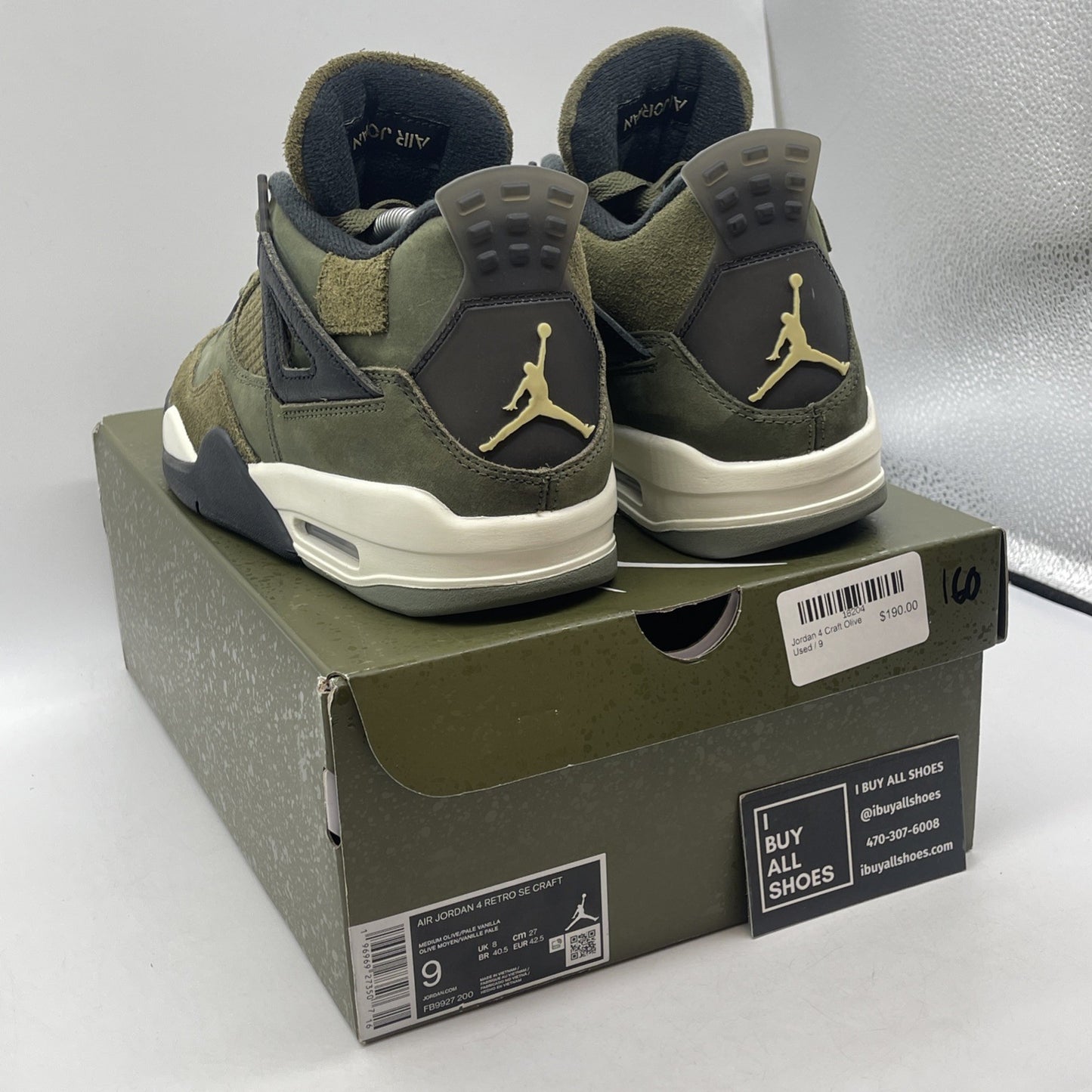 Size 9 - Jordan 4 SE Retro Low Craft Olive Black Leather Suede (FB9927-200)