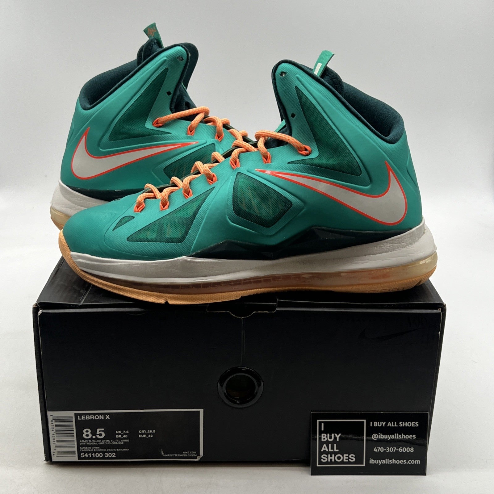 Size 8.5 - Nike LeBron 10 Miami Dolphins (541100-302)