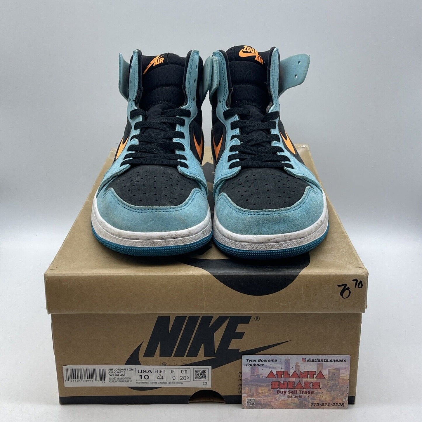 Size 10 - Air Jordan 1 Zoom Comfort 2 High Bleached Aqua Citrus (DV1307-408)