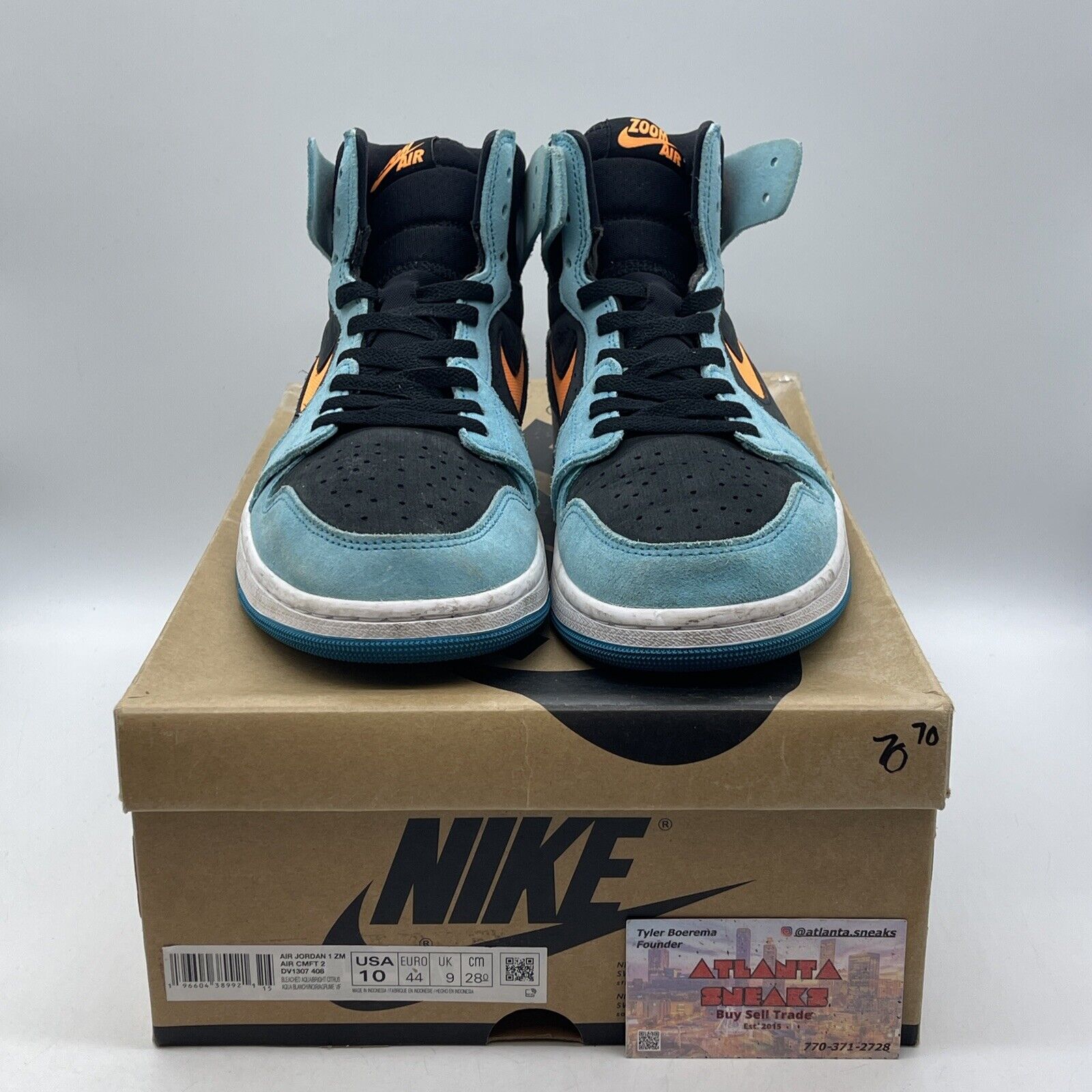 Size 10 - Air Jordan 1 Zoom Comfort 2 High Bleached Aqua Citrus (DV1307-408)