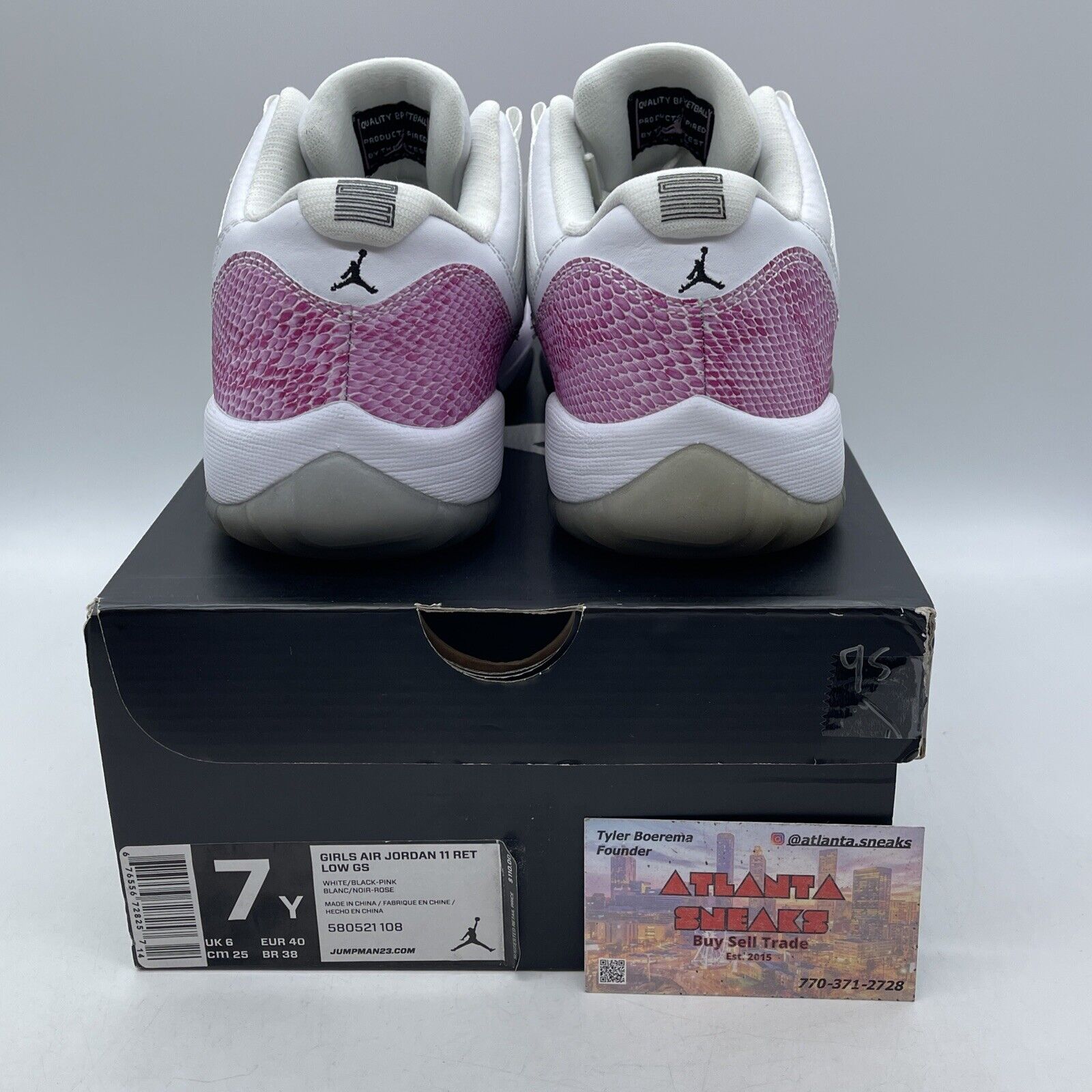 Size 7Y -  Air Jordan 11 Low Pink Snakeskin Pink White Leather (580521-108)