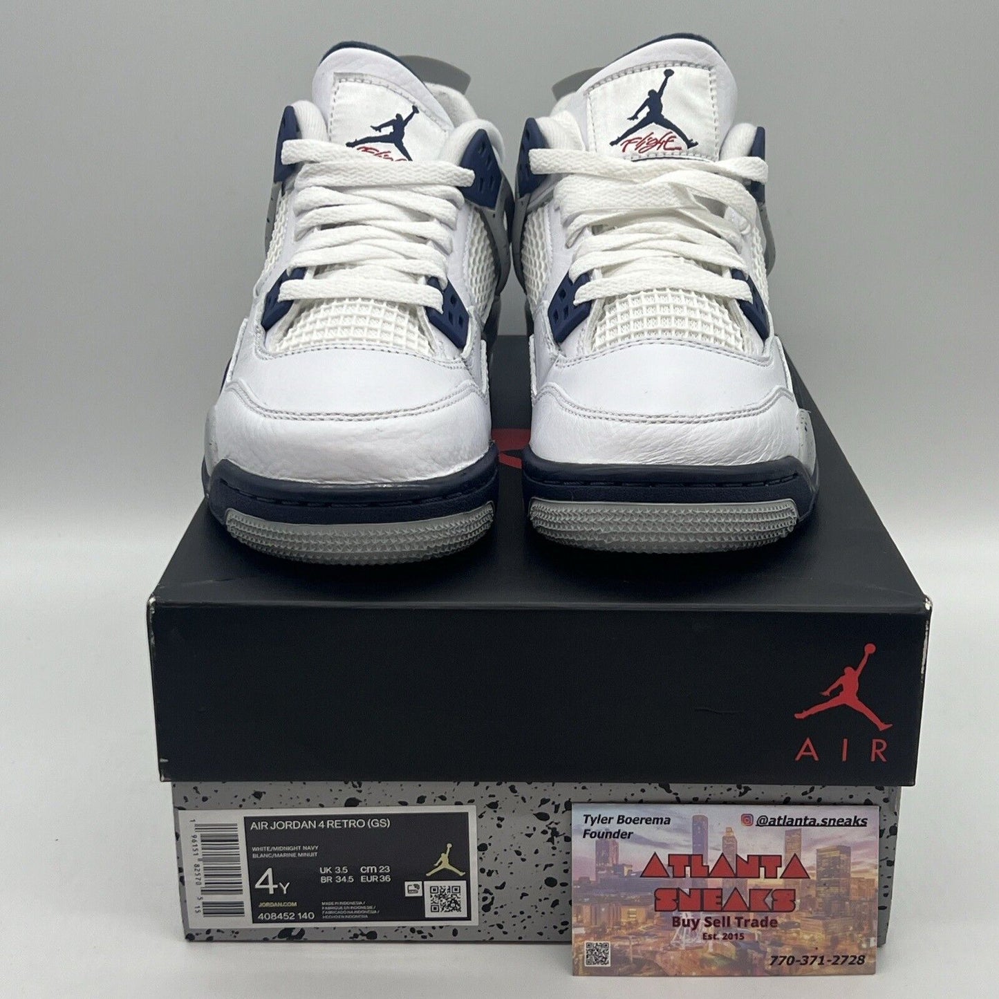 Size 4 - Jordan 4 Retro Mid Midnight Navy Brand New Og All White