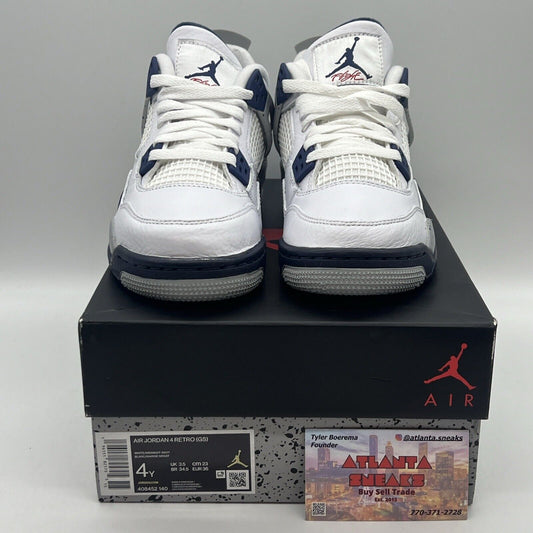 Size 4 - Jordan 4 Retro Mid Midnight Navy Brand New Og All White