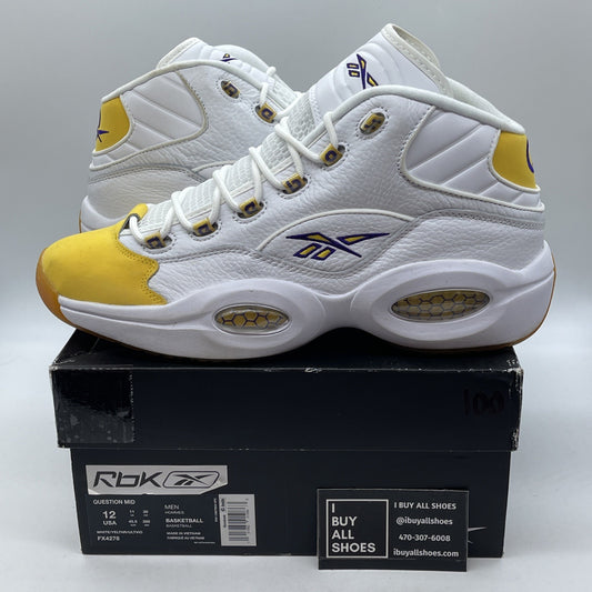 Size 12 - Reebok Question Mid Yellow Toe Purple White Suede Leather (FX4278)