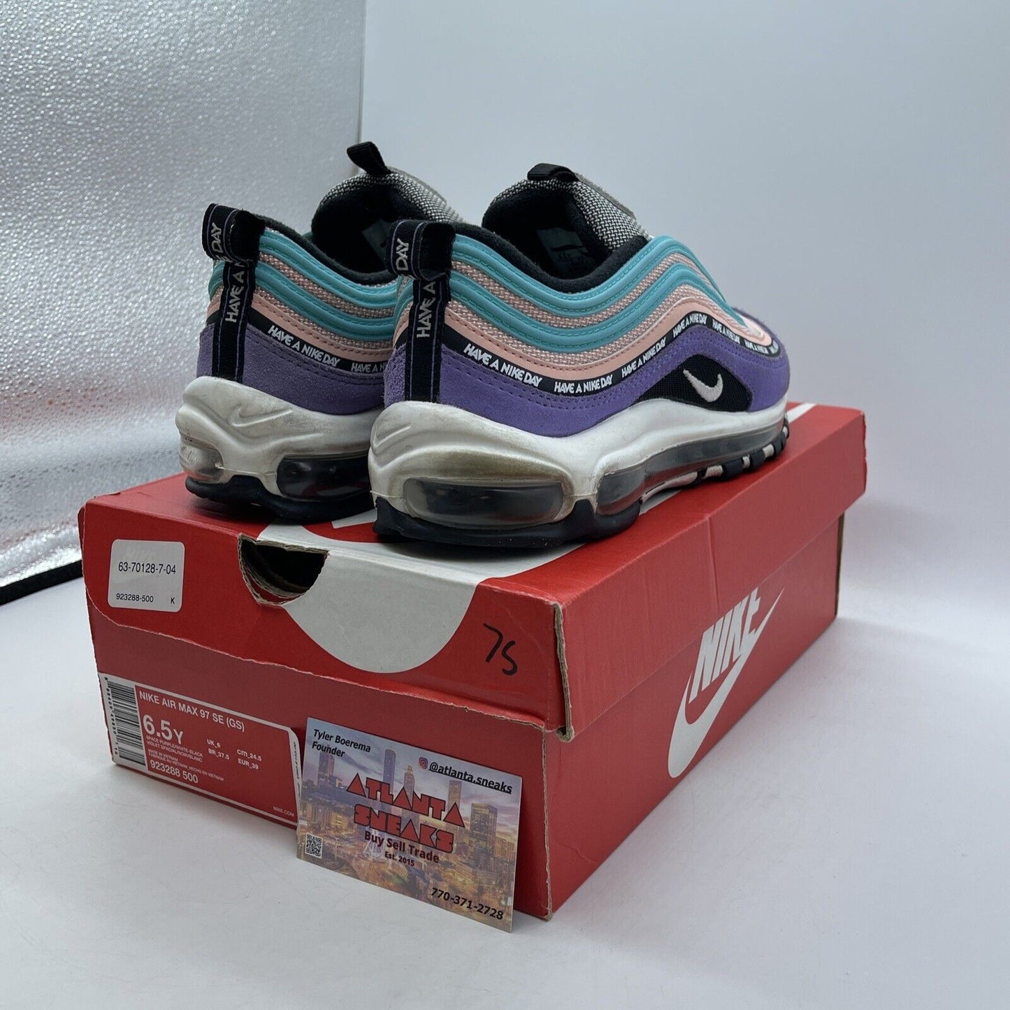 Size 6.5 (GS) - Nike Air Max 97 Low Have A Nike Day White Purple (923288-500)