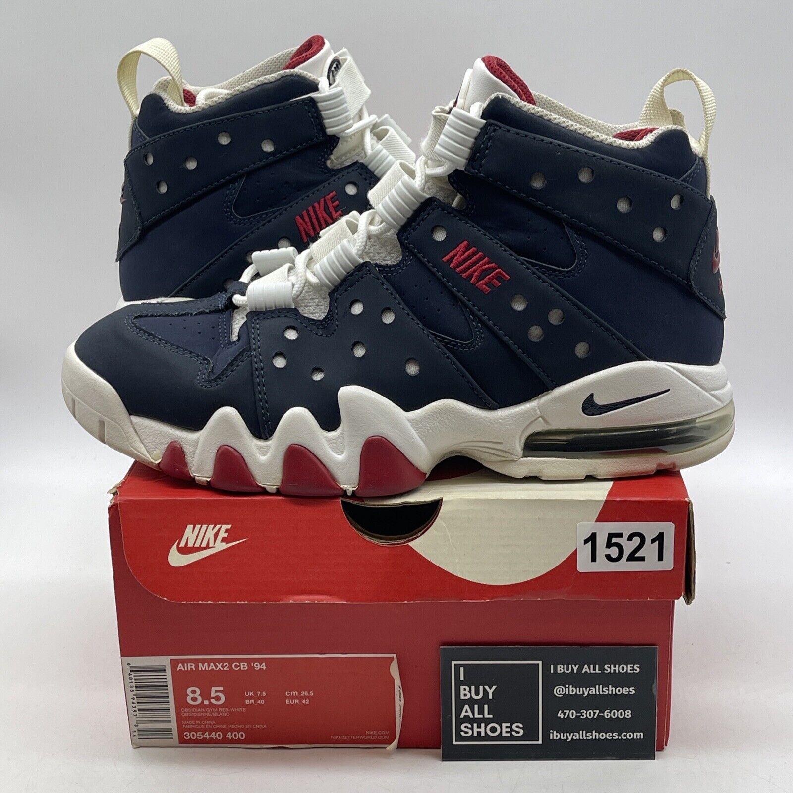 Size 8.5 - Nike Air Max 2 CB 94 Obsidian Blue Red White Suede (305440-400)