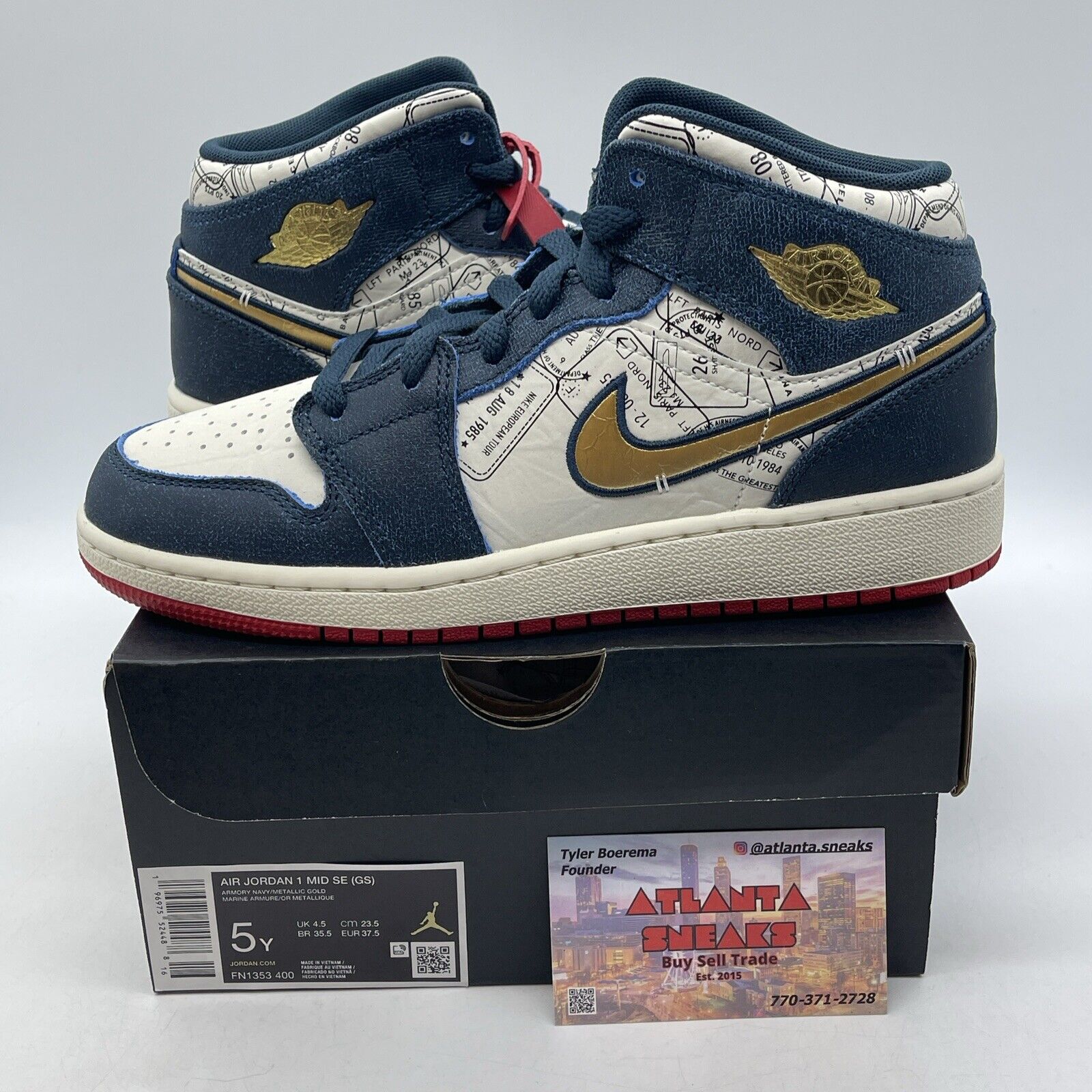 Size 5Y - Air Jordan 1 Mid Take Flight Armory Navy Gold White  (FN1353-400)