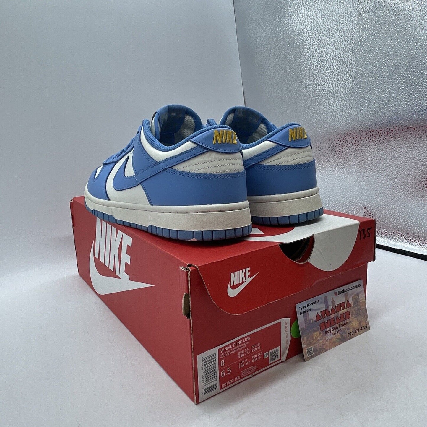 Size 8W - Nike Dunk Low Coast White Blue Gold Leather (DD1503-100)