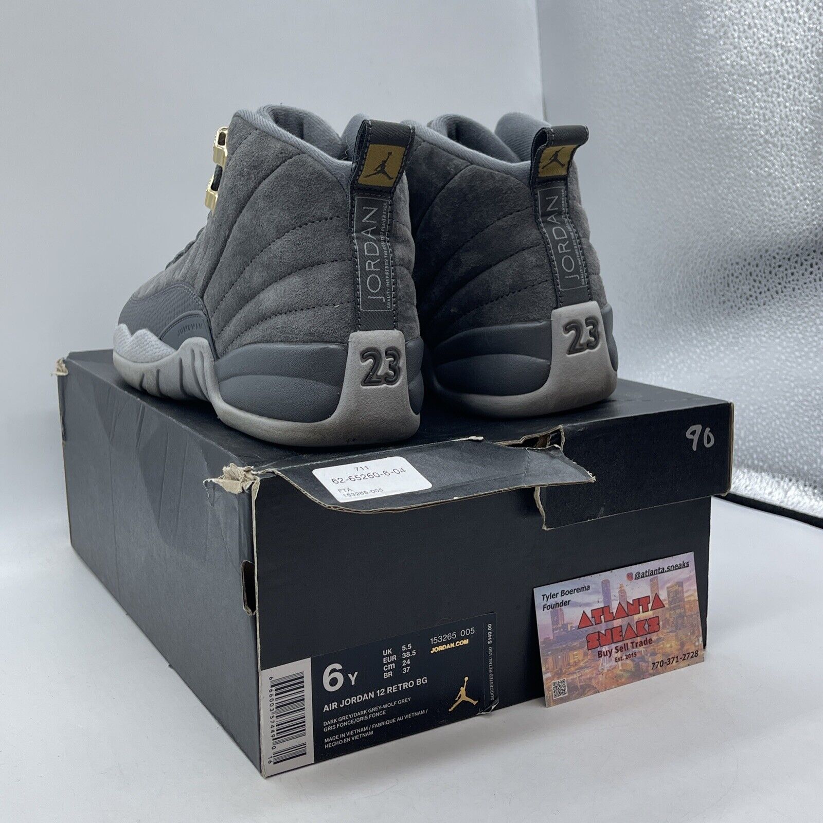 Size 6Y (GS) - Jordan 12 Retro Mid Dark Grey suede Leather (153265-005)