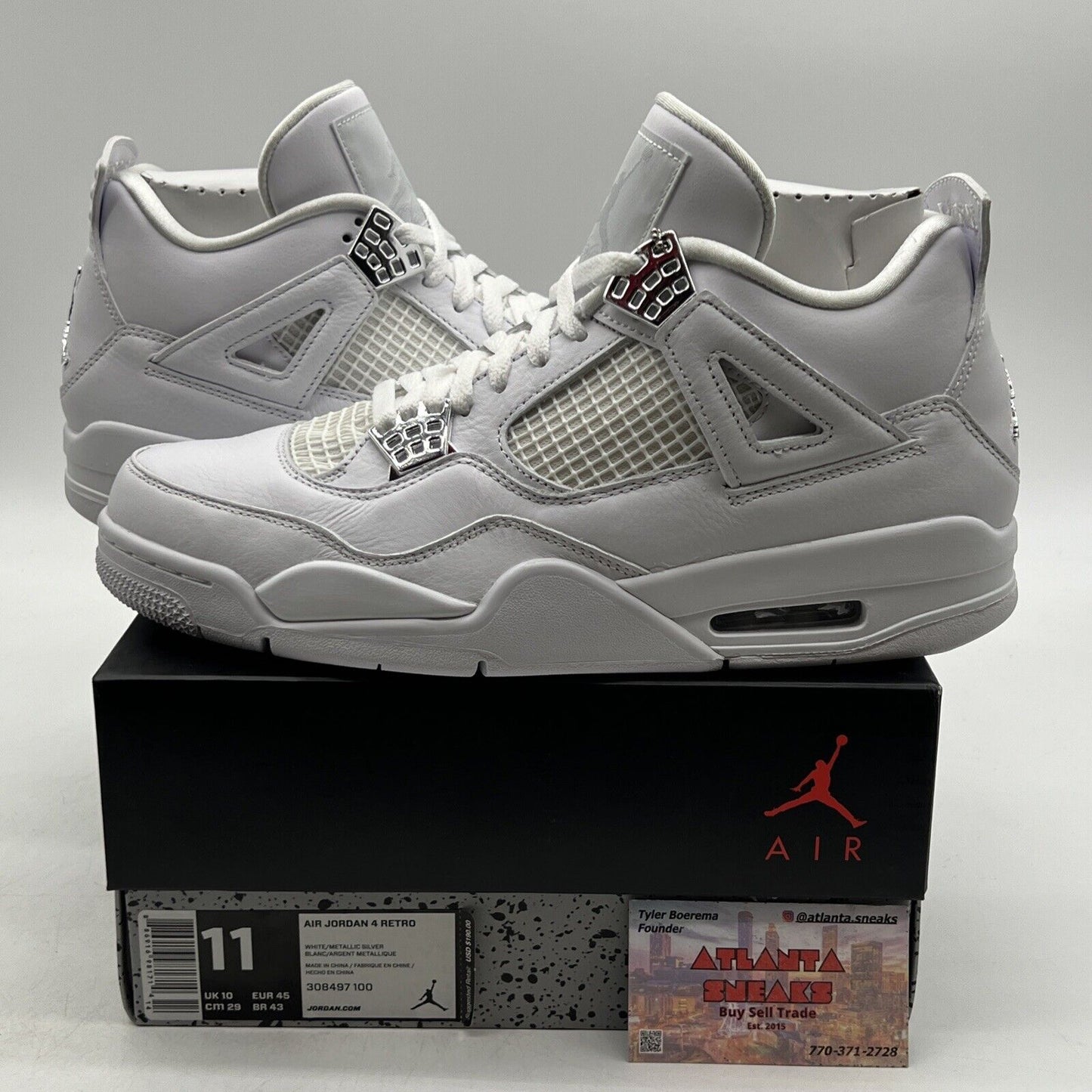 Size 11 - Jordan 4 Retro Mid Pure Money Silver Leather (308497-100)