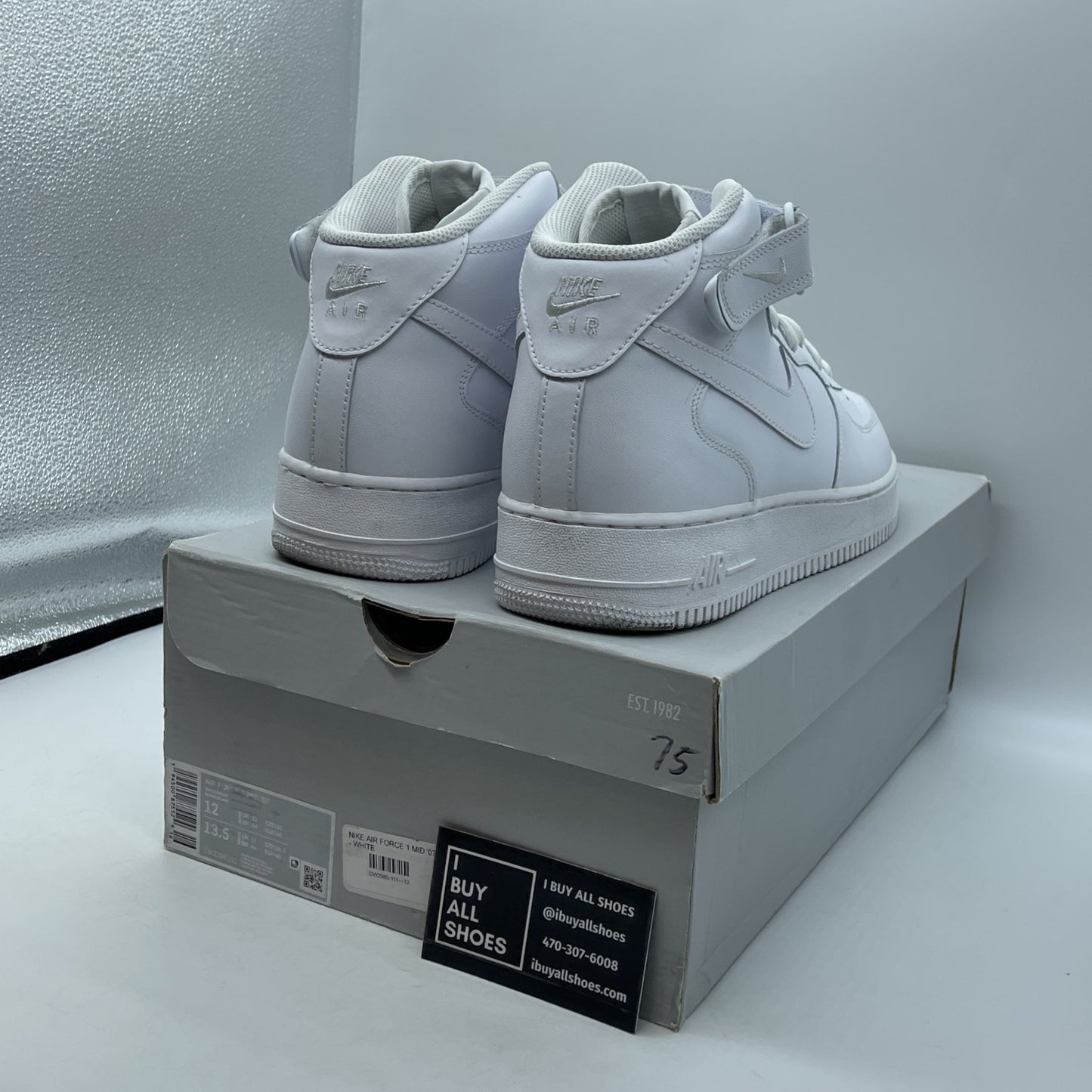 Size 12 - Nike Air Force 1 '07 Mid Triple White Leather (CW2289-111)