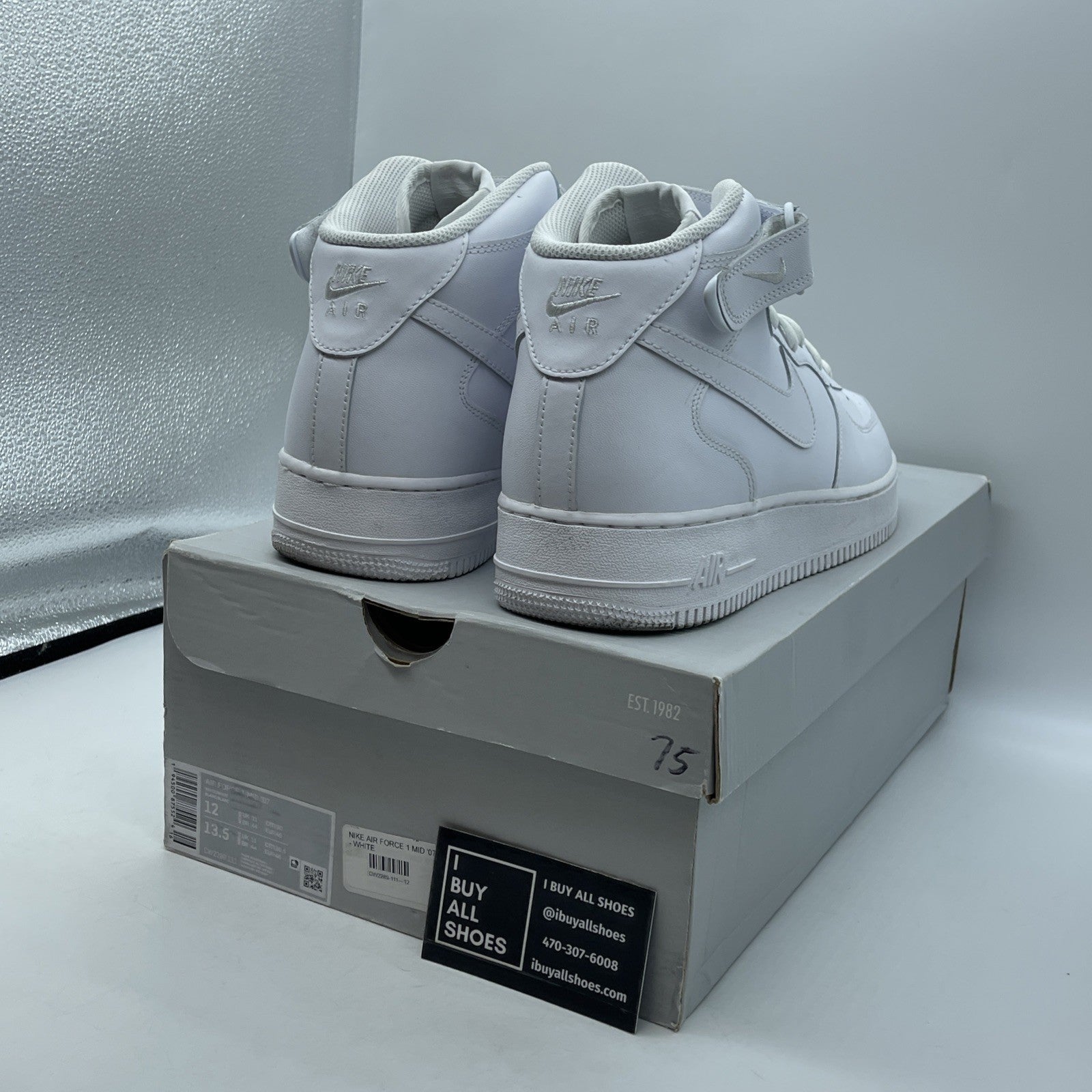 Size 12 - Nike Air Force 1 '07 Mid Triple White Leather (CW2289-111)