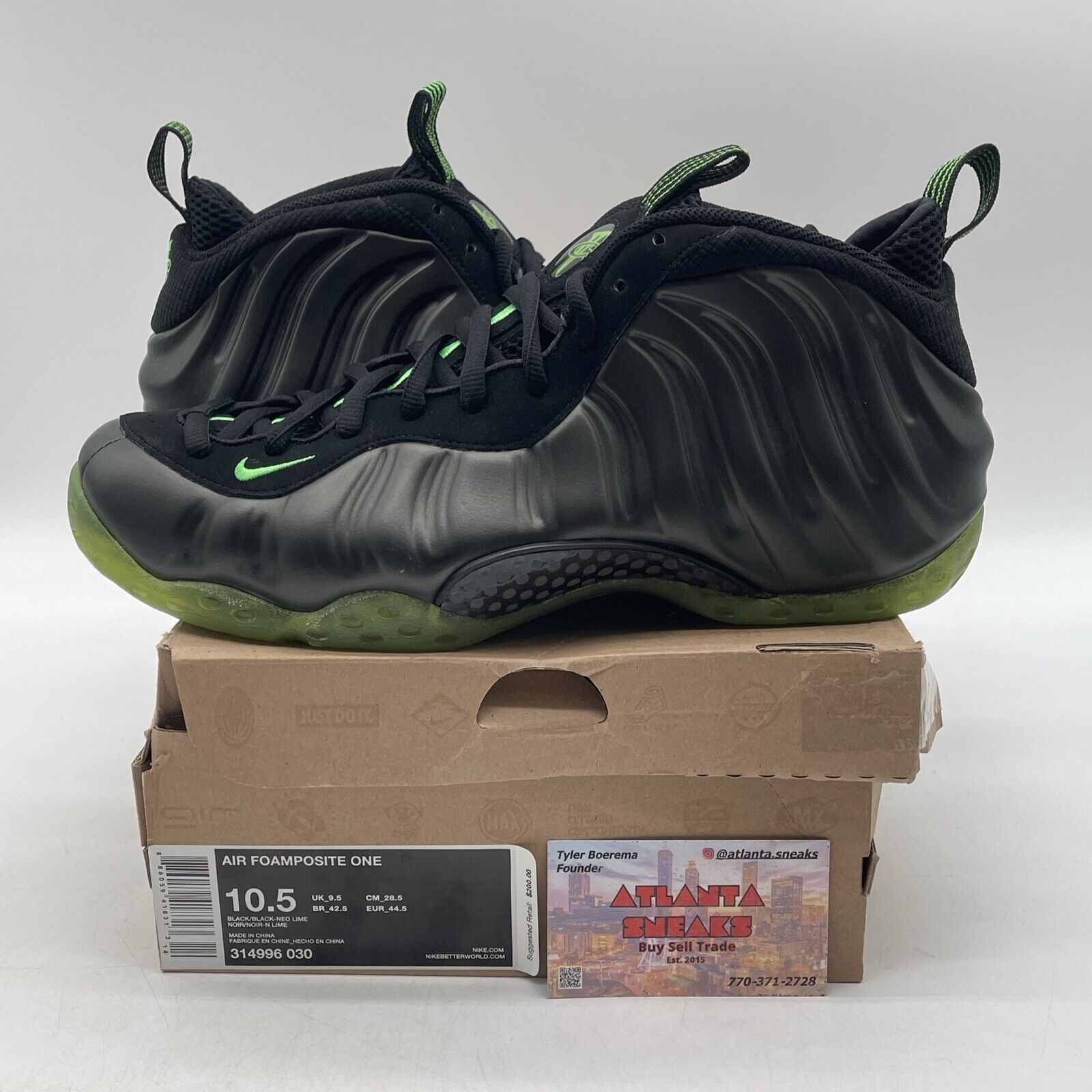 Size 10.5 - Nike Air Foamposite One HOH Electric Green Black Suede (314996-030)