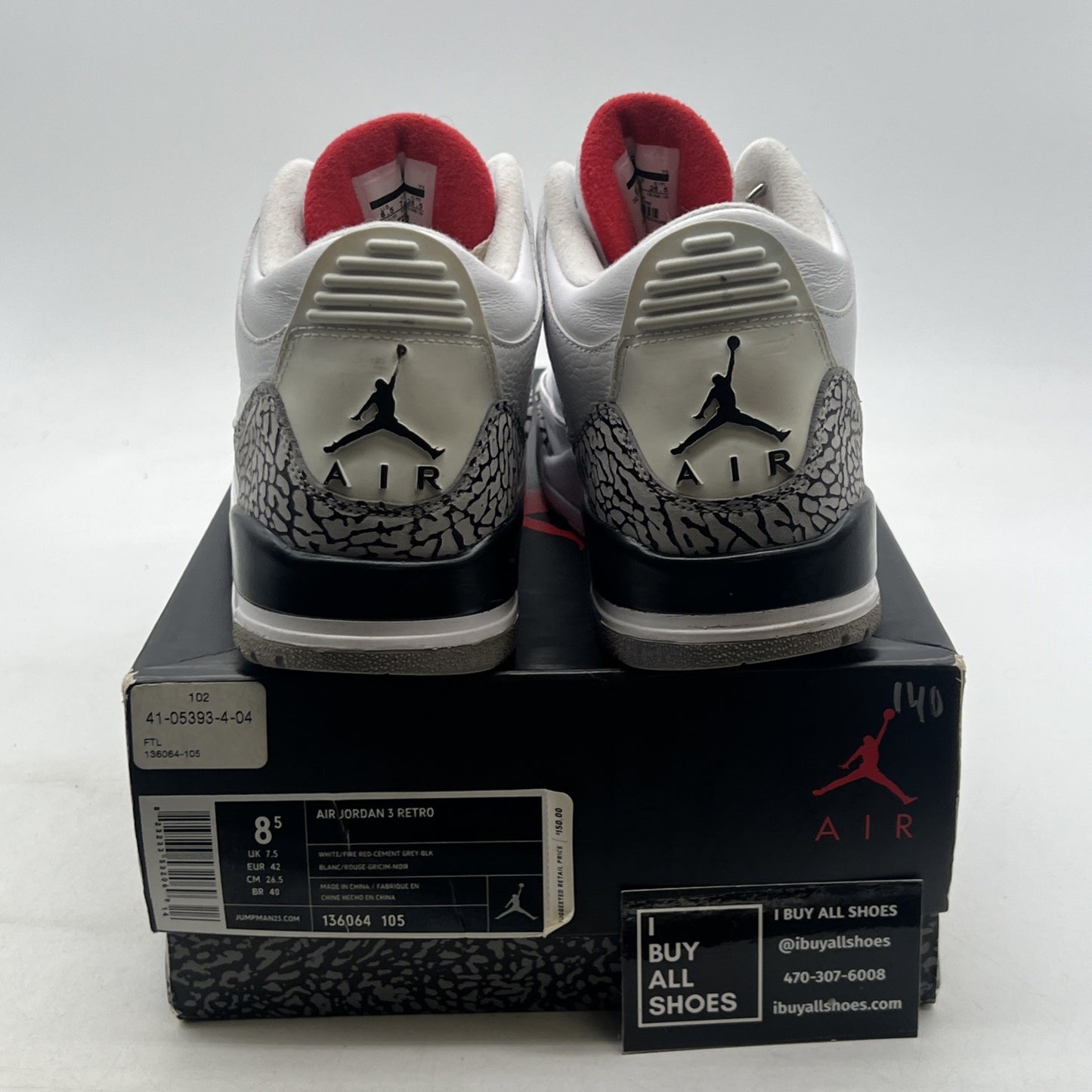 Size 8.5 - Air Jordan 3 Retro White Cement 2011 (136064-105)