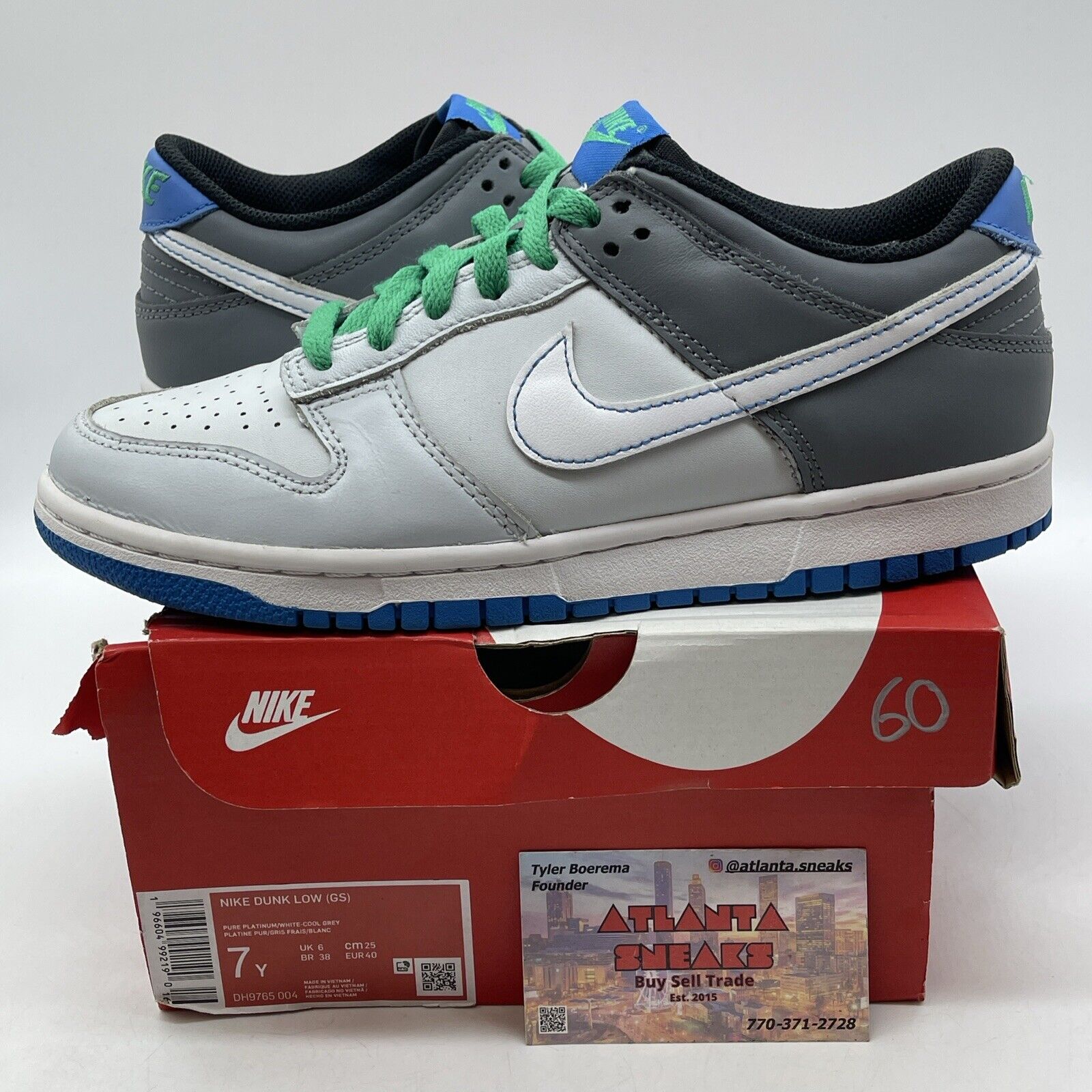 Size7Y - Nike Dunk GS Low Pure Platinum Photo Blue 2023 Grey White (DH9765-004)