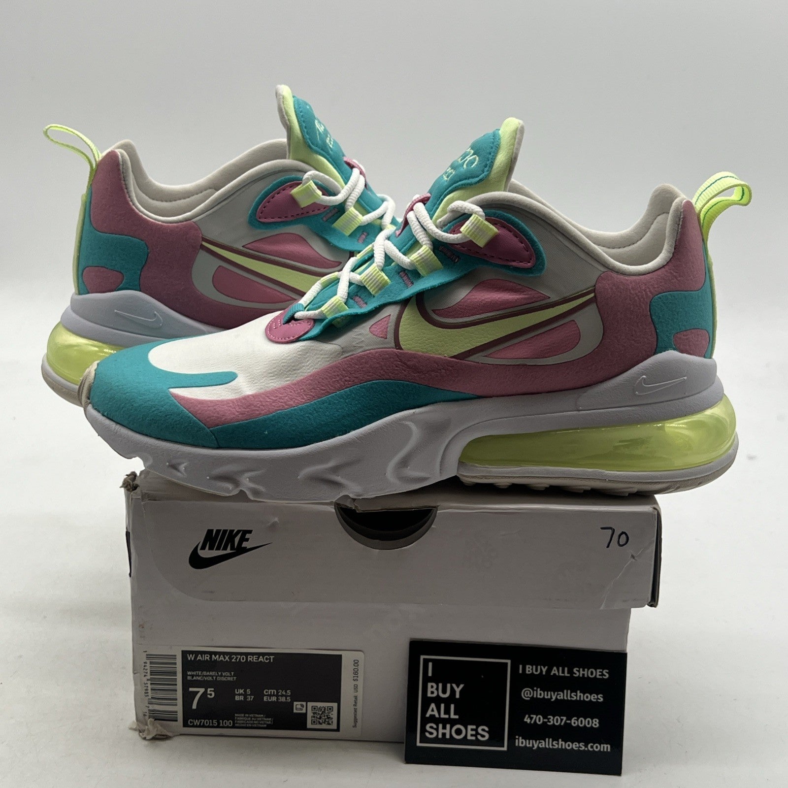Size 7.5 - Nike Air Max 270 React Pastel W (CW7015-100)