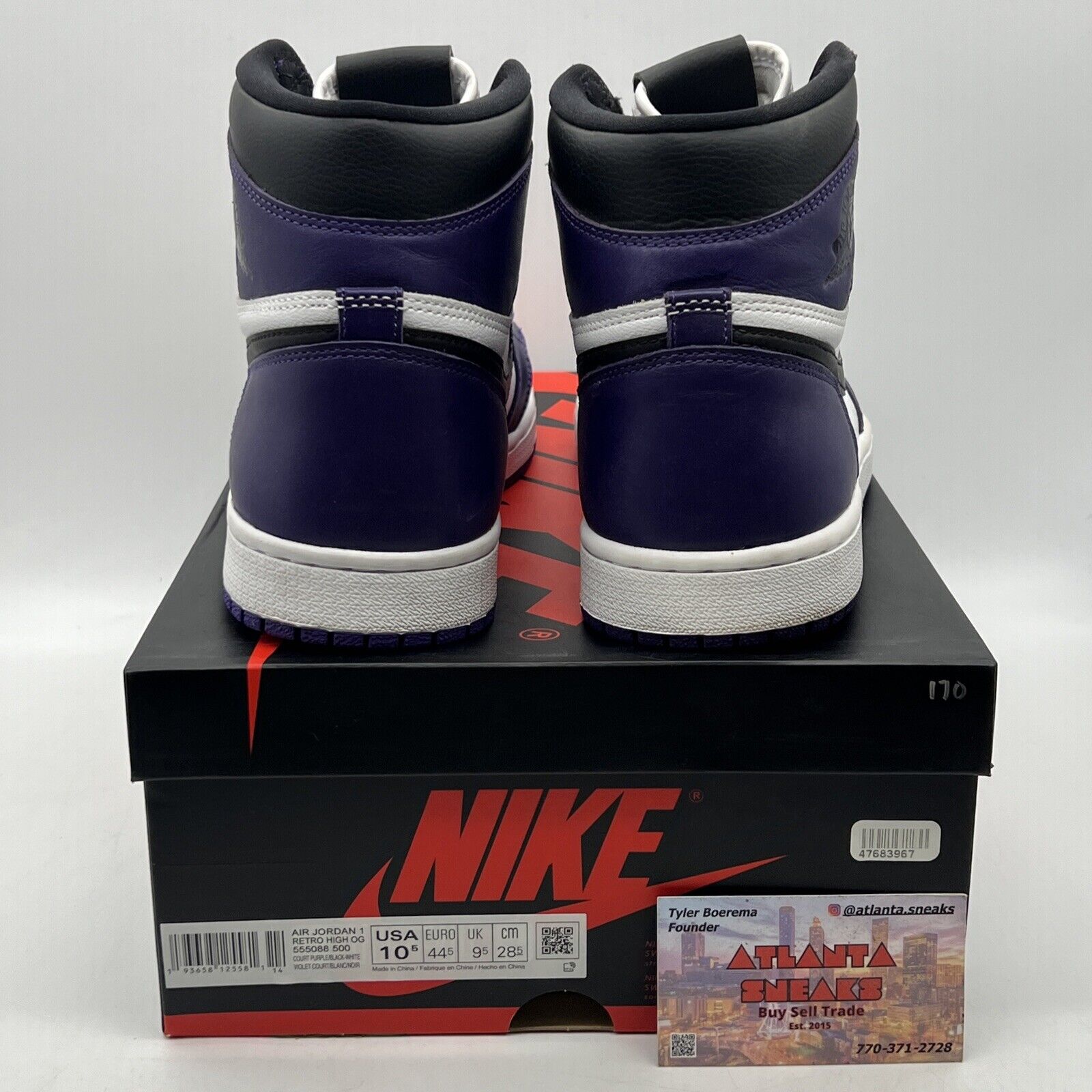 Size 10.5 - Jordan 1 Retro OG High Court Purple 2.0 Black Leather (555088-500)