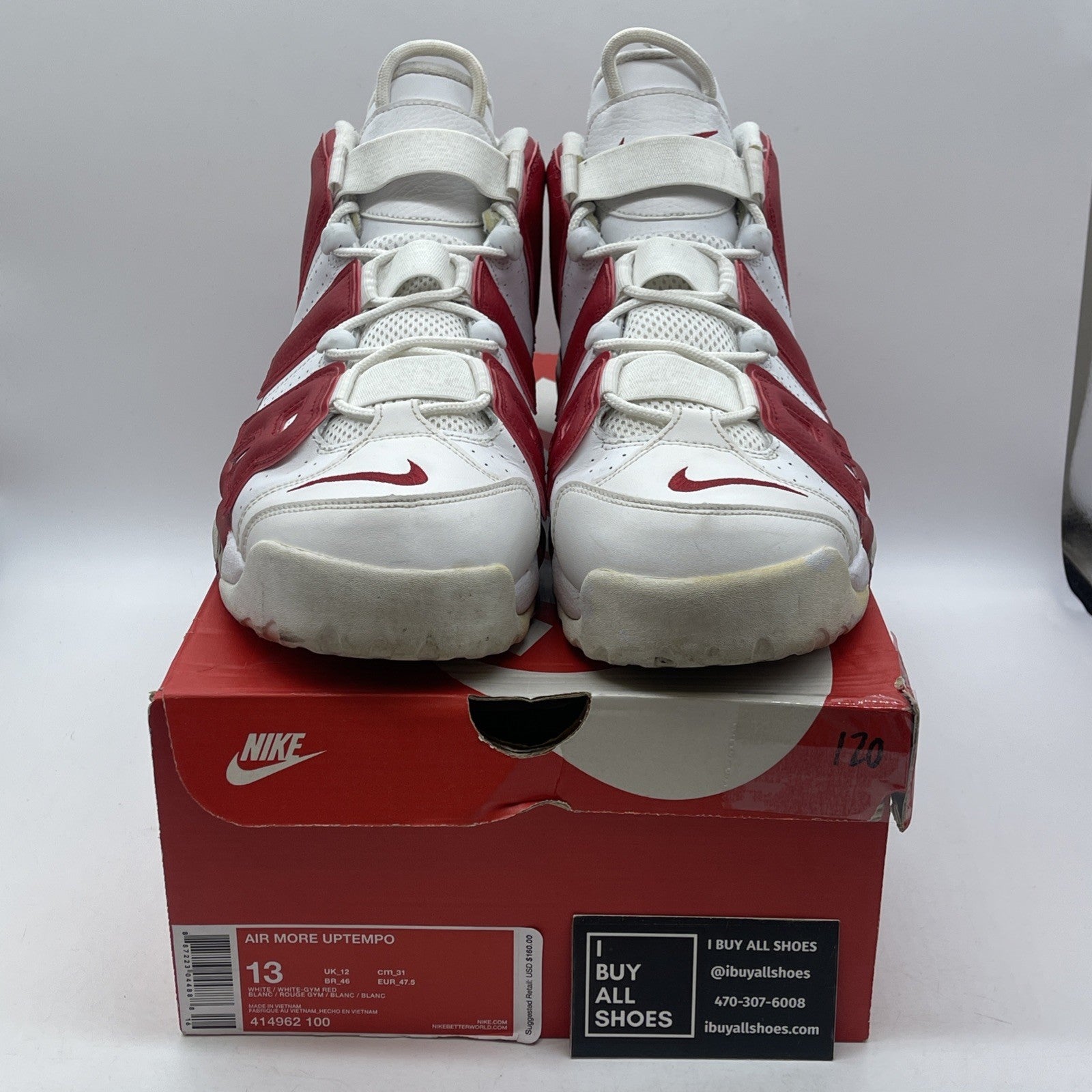 Size 13 - Nike Air More Uptempo White Red Leather (414962-100)