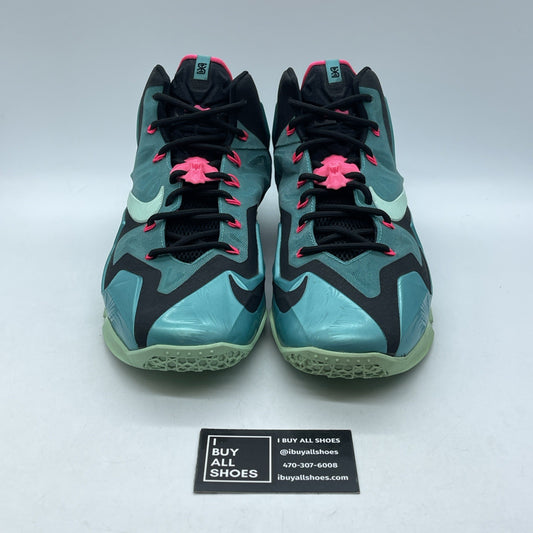 Size 10.5 - Nike LeBron 11 South Beach Blue Black Leather (616175-330)