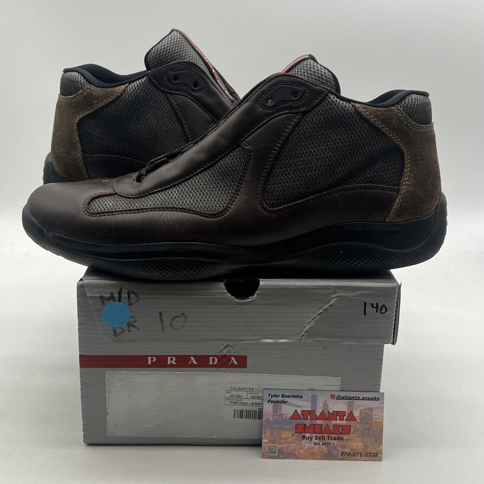 Size 10 PRADA Americas Cup Sneakers Shoes Brown Leather Mesh Shoes (4T1234)
