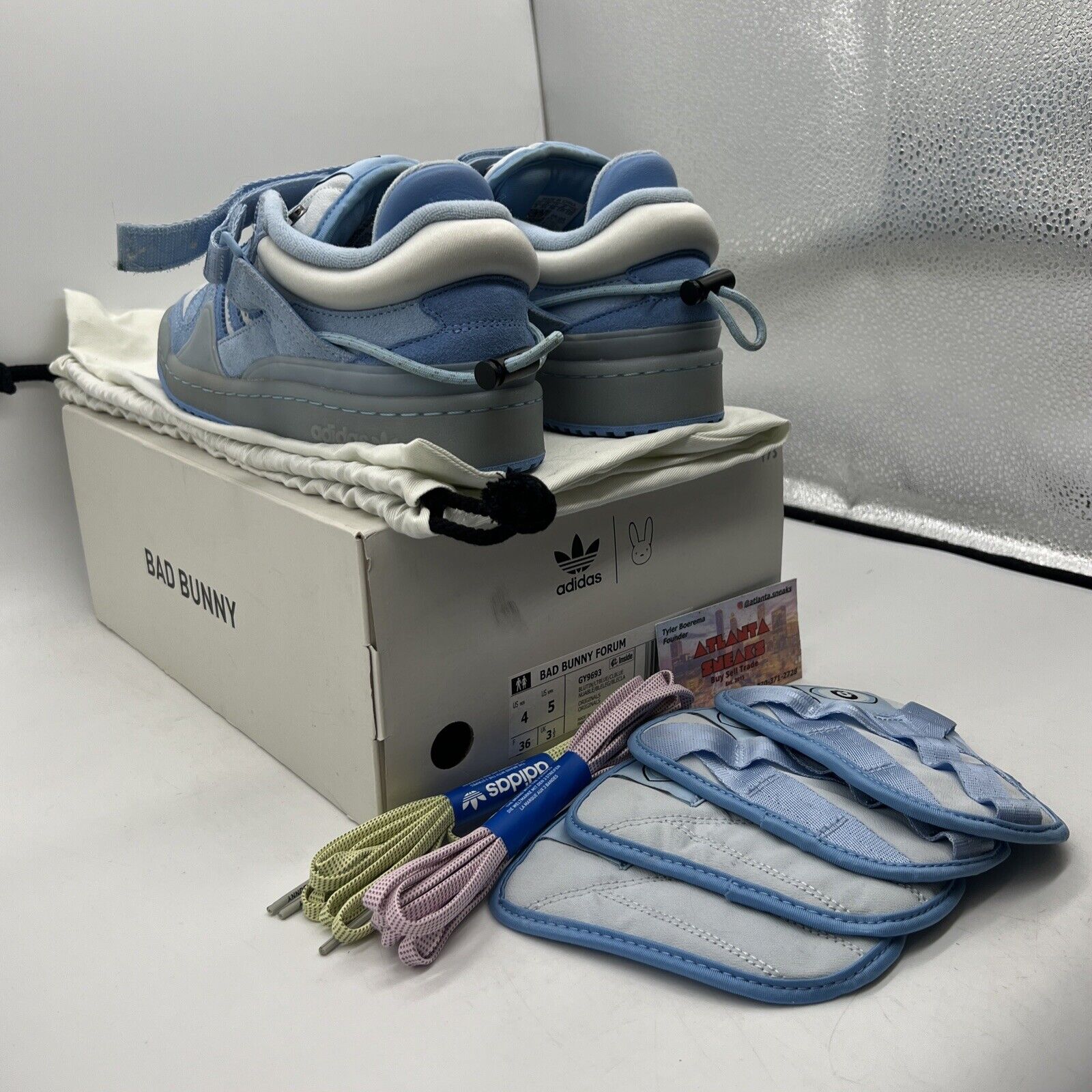 Size 4 - adidas Bad Bunny x Forum Buckle Low Blue Tint White Leather (GY9693)